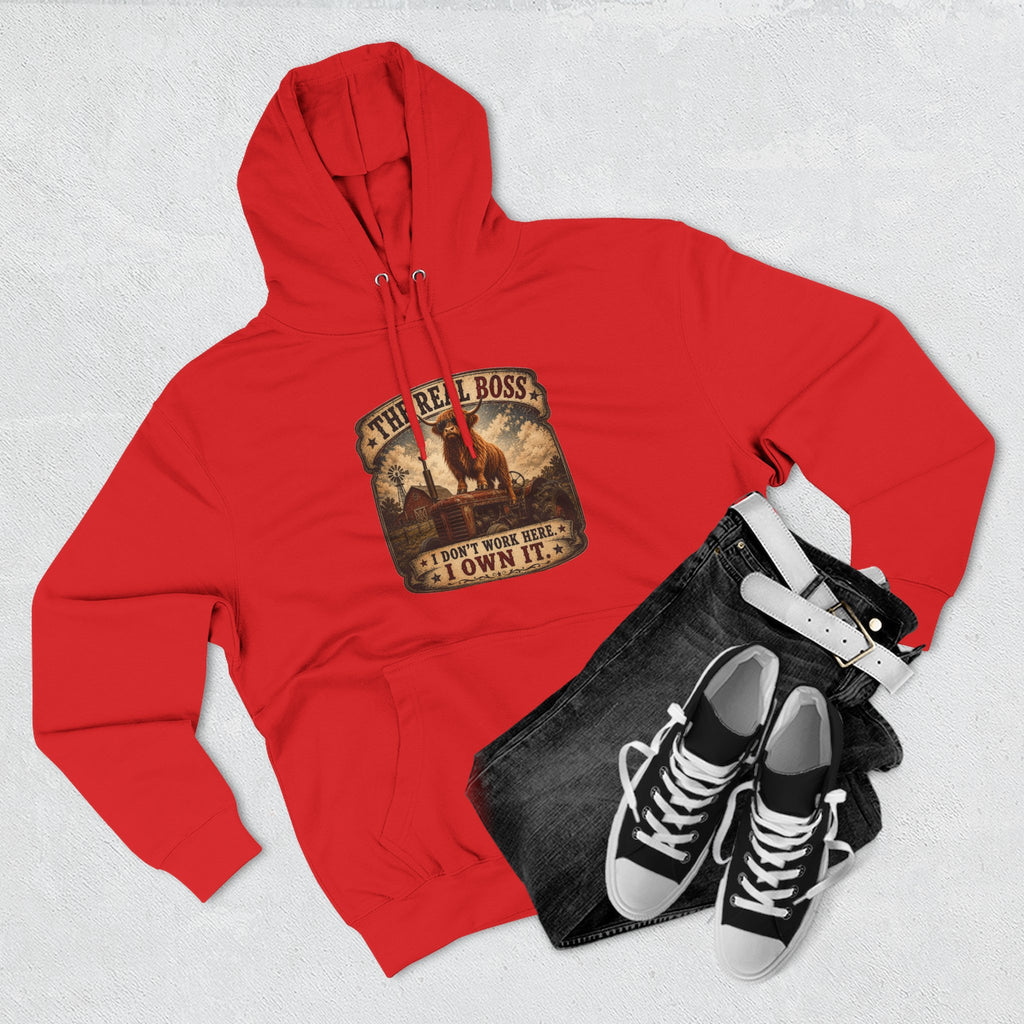 The Real Boss Highland Cow Three-Panel Fleece Hoodie