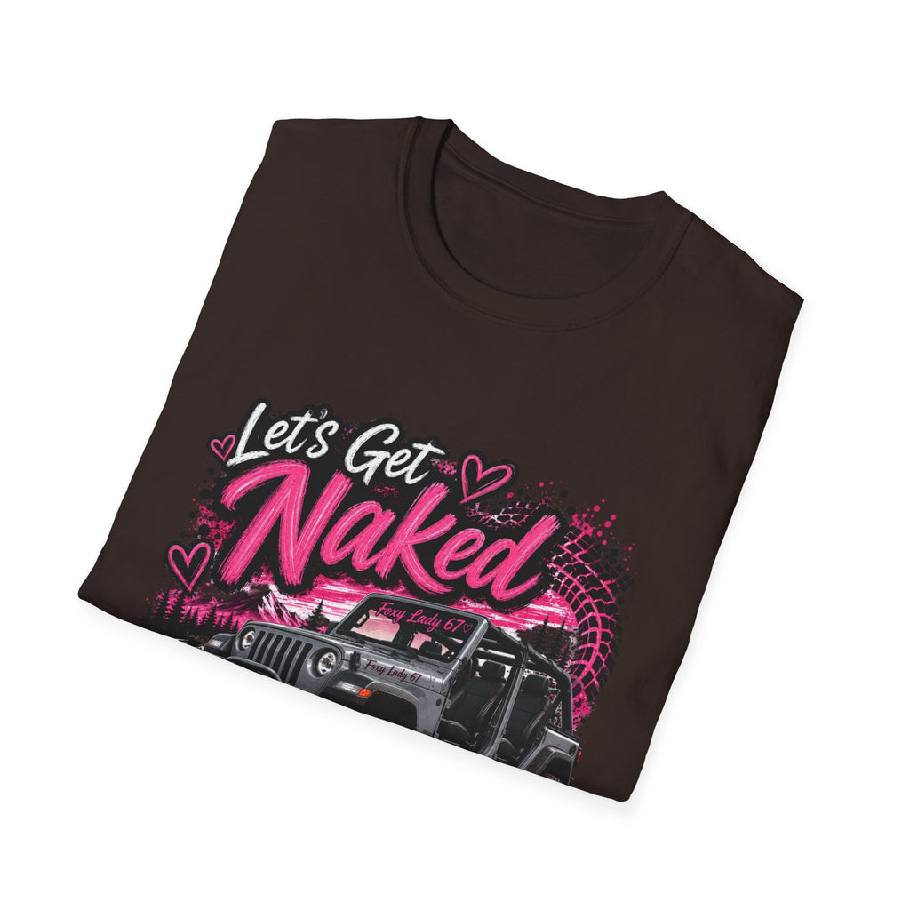 Jeep 'Let's Get Naked' Graphic T-Shirt — (Pink) Funny Off-Roading Top
