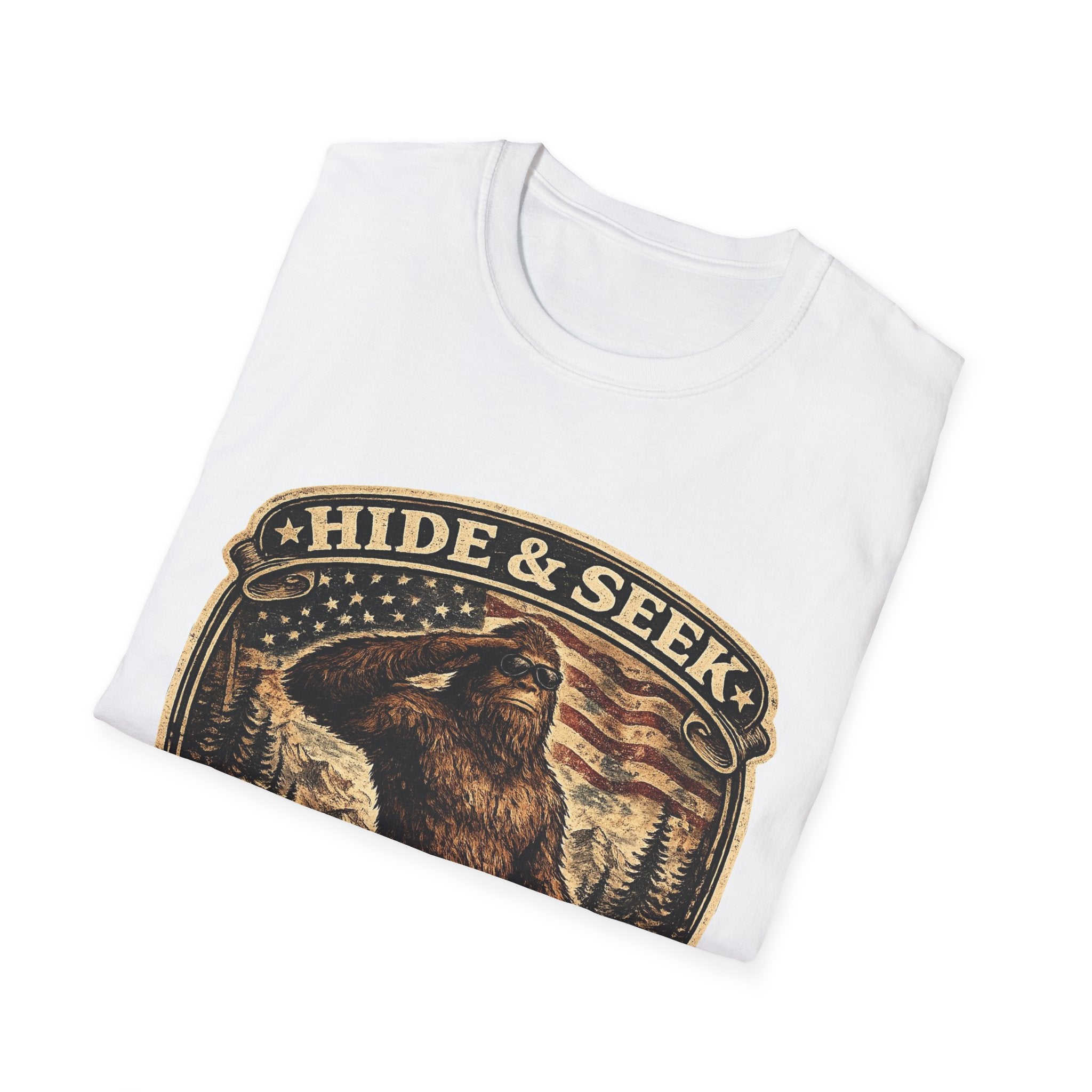 Sasquatch 'Hide & Seek' Graphic T-Shirt — Vintage Bigfoot Tee