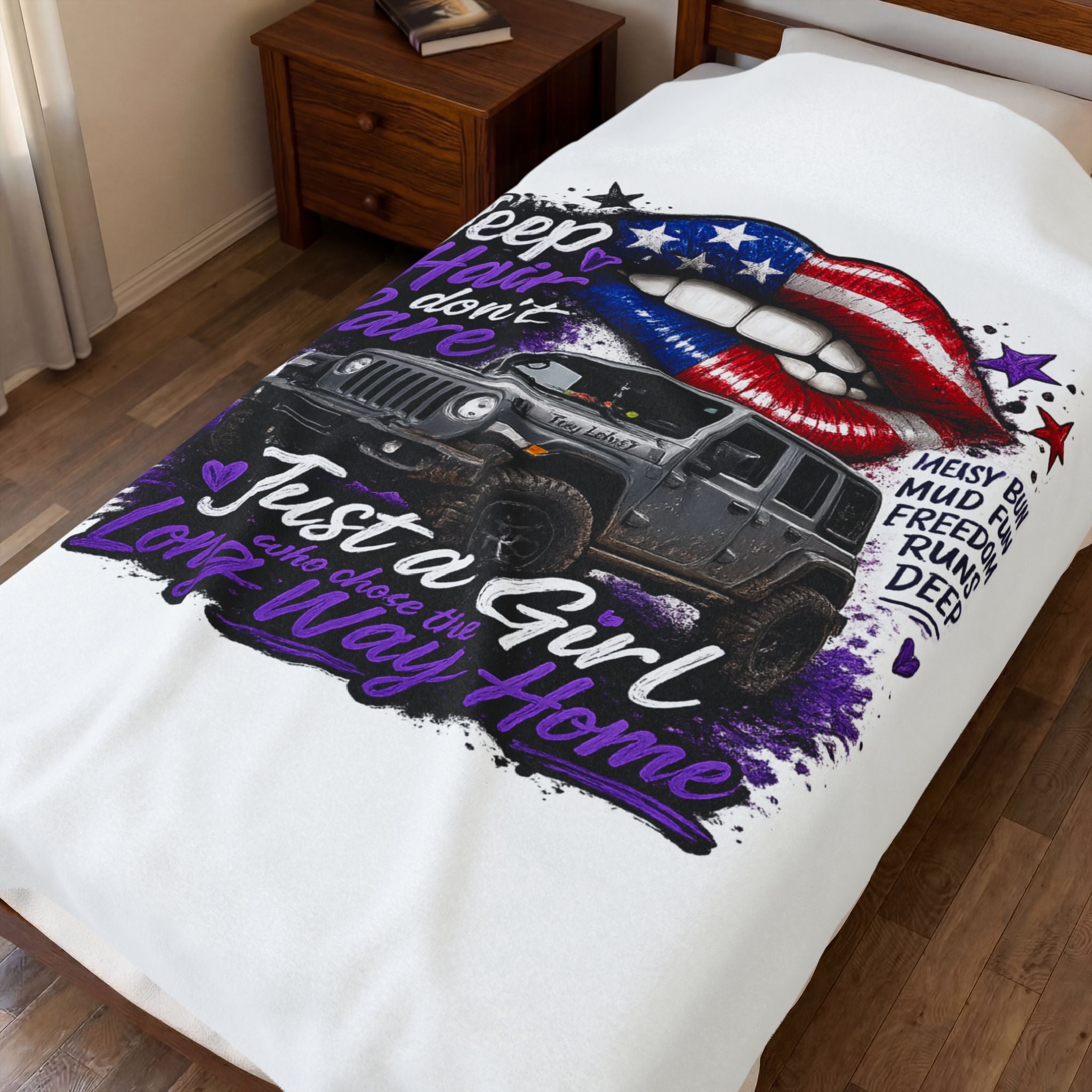 Just A Girl On A Long Way Home Jeep Velveteen Plush Blanket