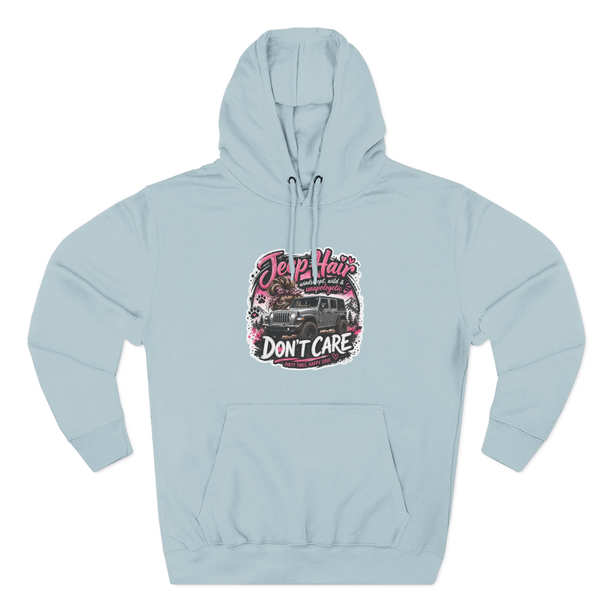 Jeep Hair Don't Care (Pink) Three-Panel Fleece Hoodie
