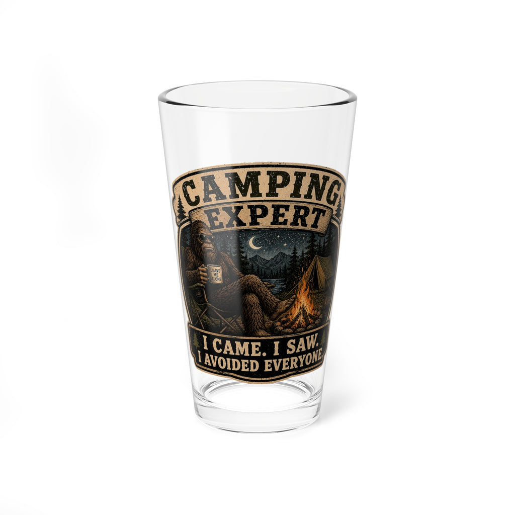 'Camping Expert: I Came. I Saw. I Avoided Everyone.' 16oz Campfire Pint — Mixing Glass