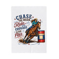 “Chase the Dream, Ride with Courage, Live Free” Barrel Racing Horse Throw — Velveteen Blanket