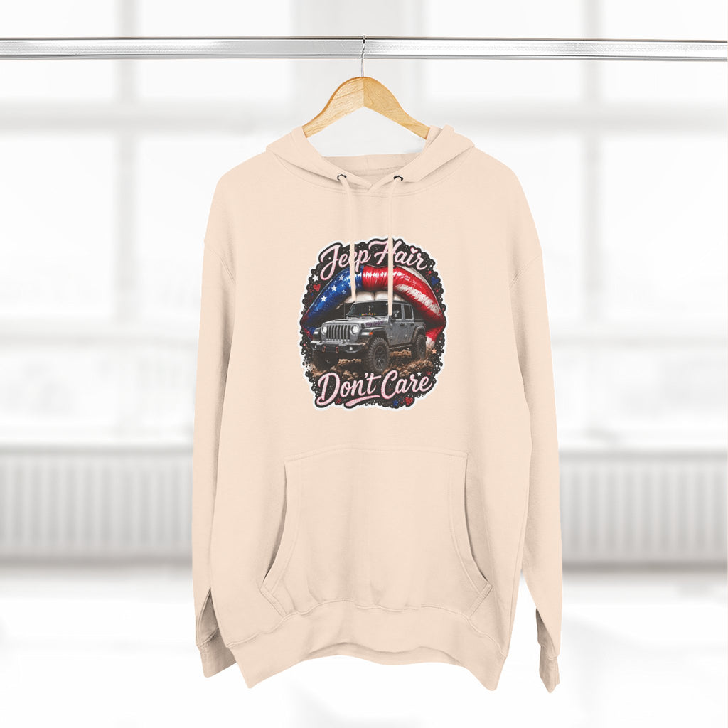 "Jeep Hair Don't Care" Graphic Fleece Pullover - Patriotic Jeep Hoodie
