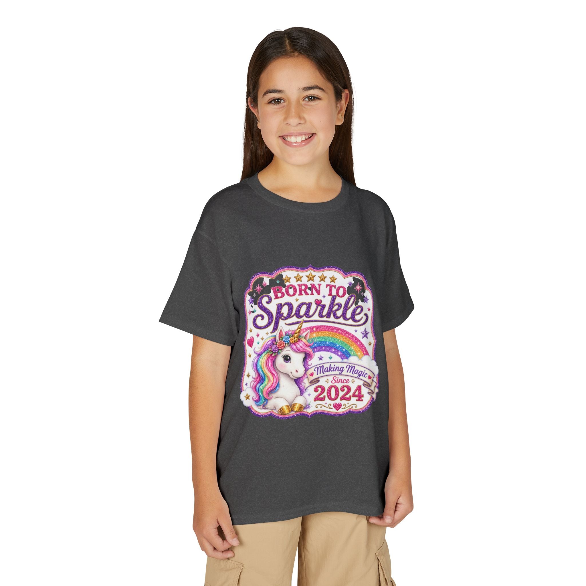 "Born to Sparkle" Unicorn Rainbow 2024 Youth Tee Kids — T-Shirt