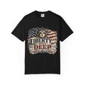 Liberty Runs Deep T-Shirt — Vintage Statue of Liberty & American Flag Graphic