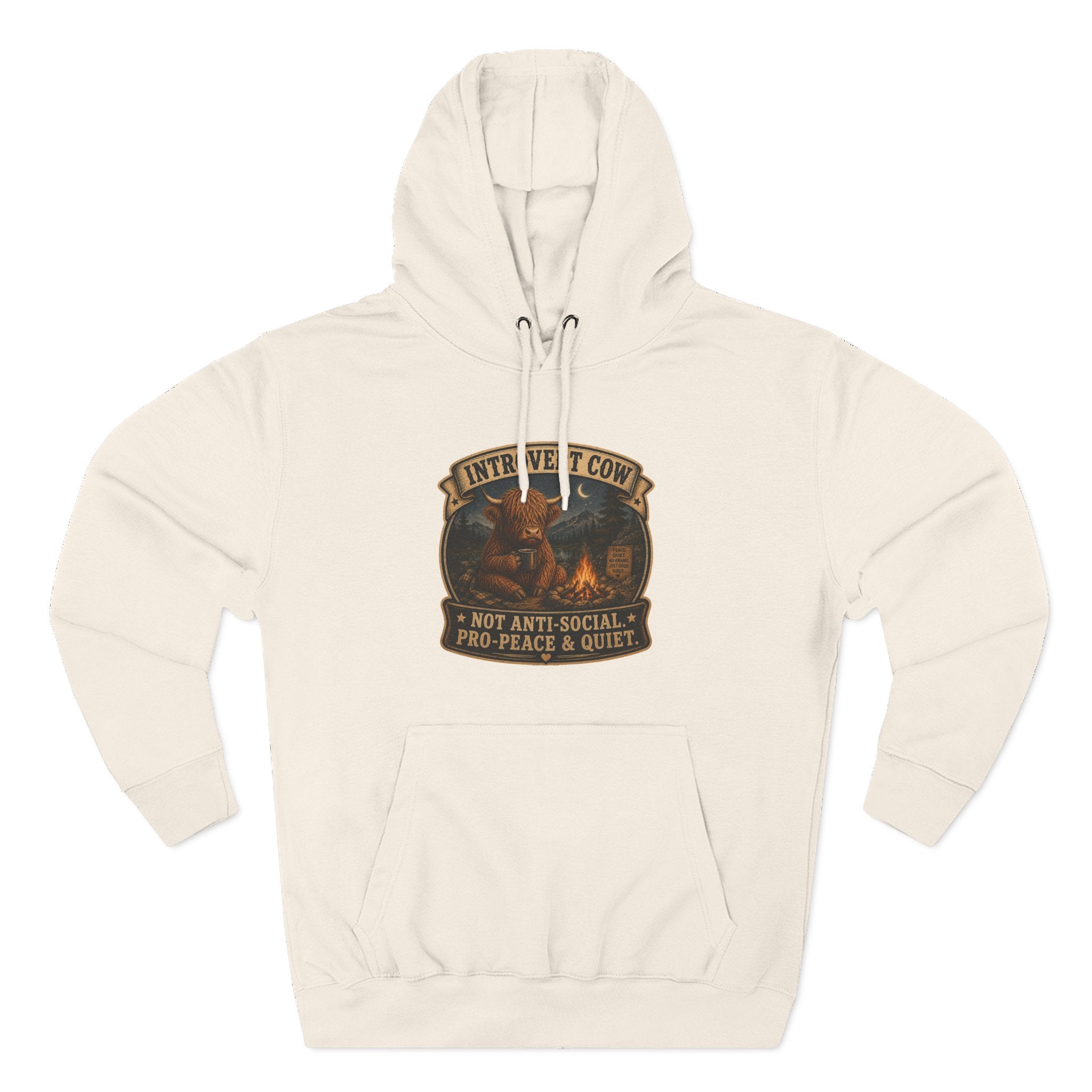 Introvert Highland Cow Three-Panel Fleece Hoodie