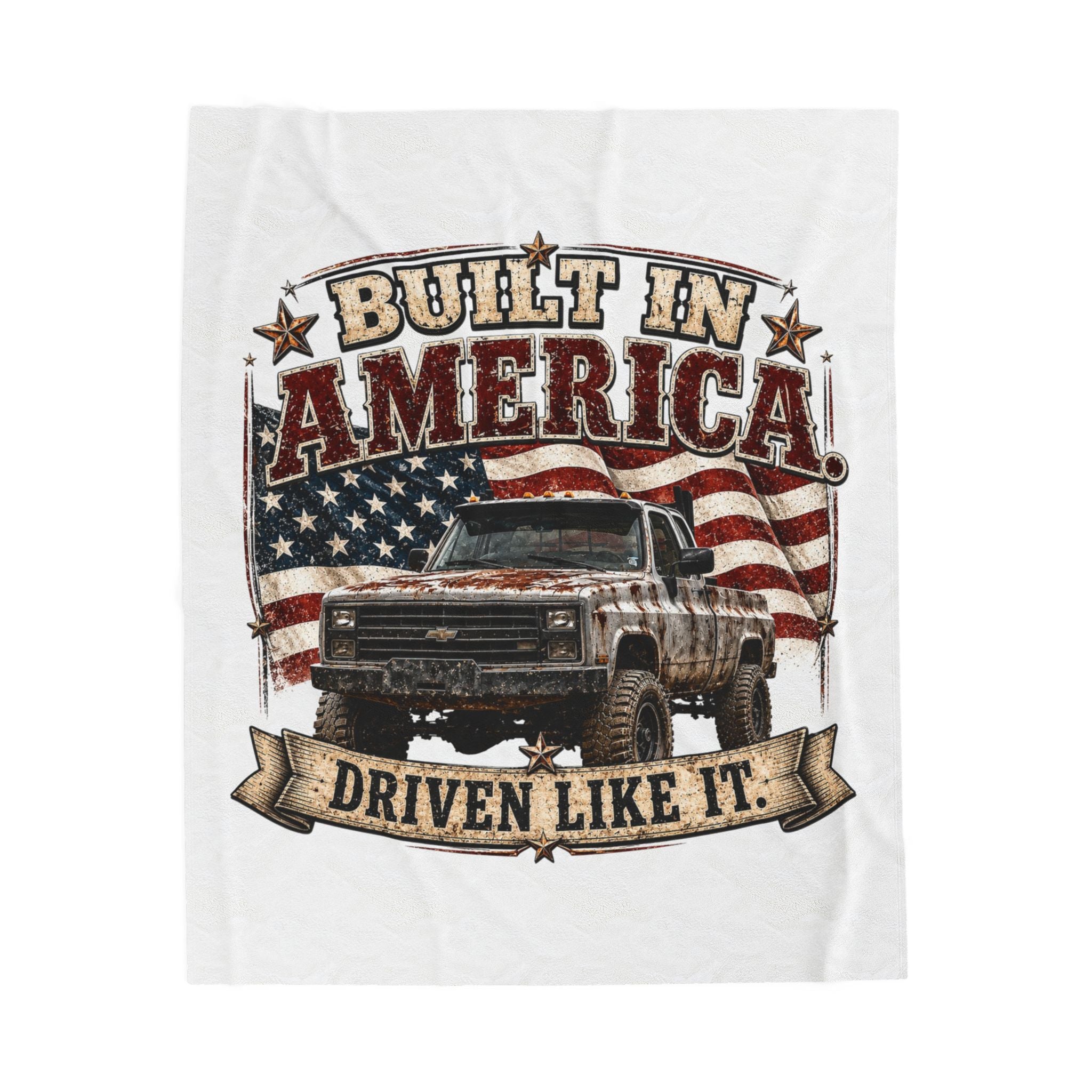 "Driven Like It" Patriotic American Flag Throw — Built in America Truck Velveteen Plush Blanket