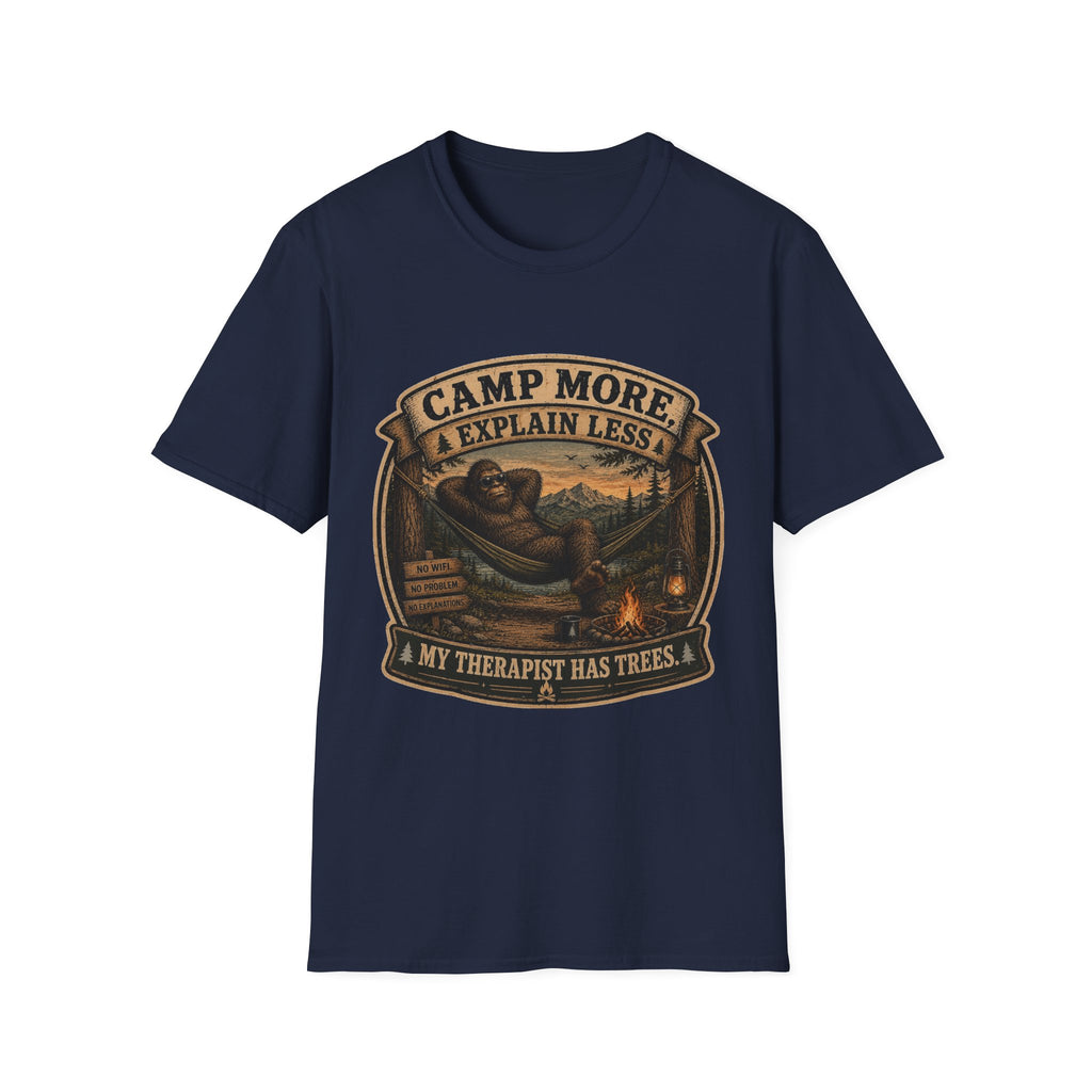“Camp More, Explain Less” Vintage Camping Graphic Tee — T-Shirt