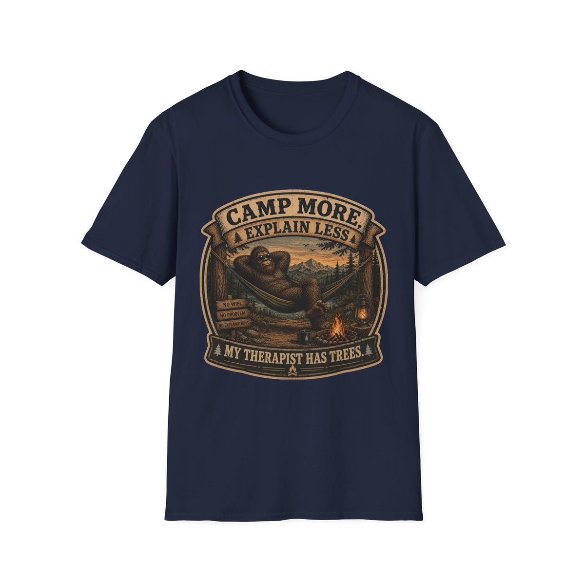 “Camp More, Explain Less” Vintage Camping Graphic Tee — T-Shirt