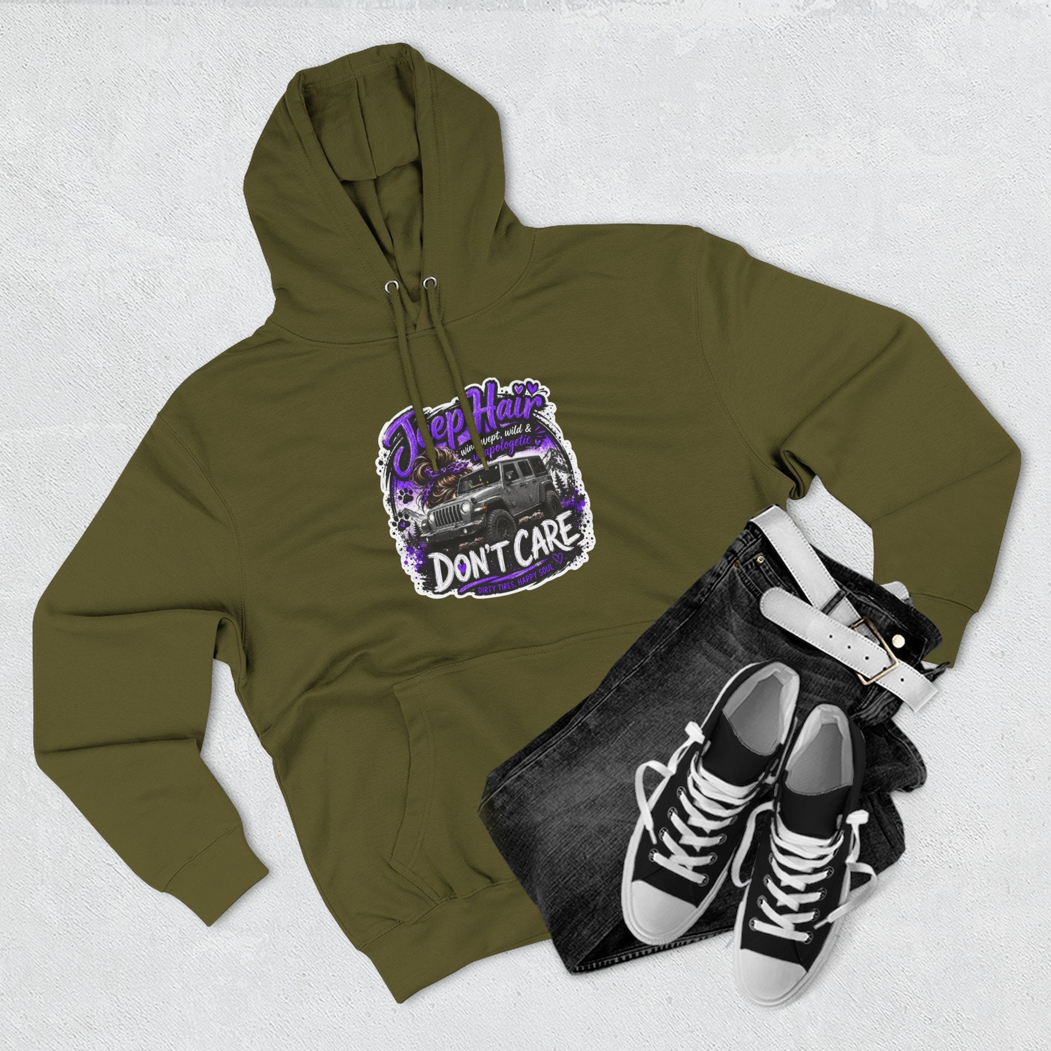 Jeep Hair Don't Care (Purple) Three-Panel Fleece Hoodie