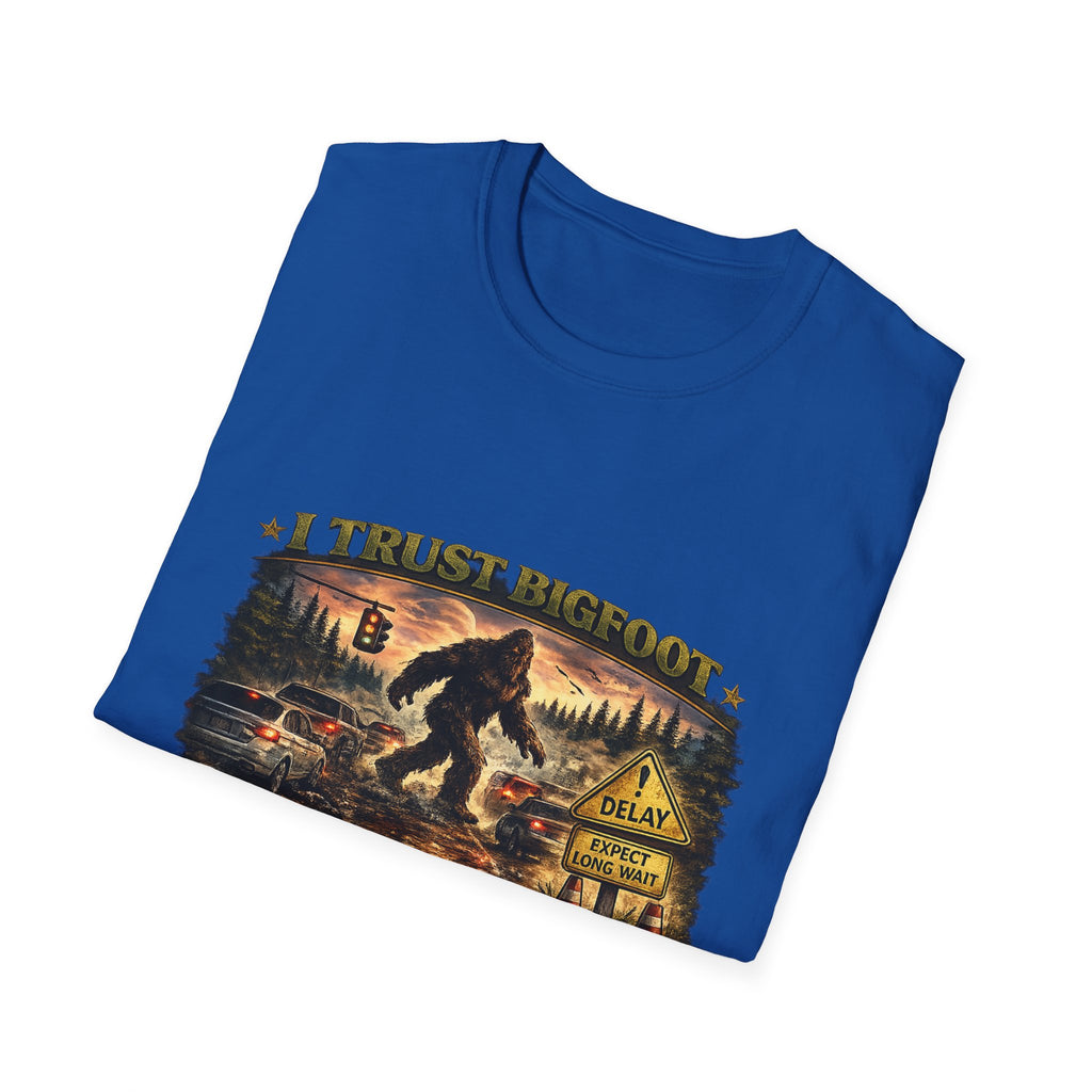 Bigfoot Graphic T-Shirt — "I Trust Bigfoot" Vintage Forest Design
