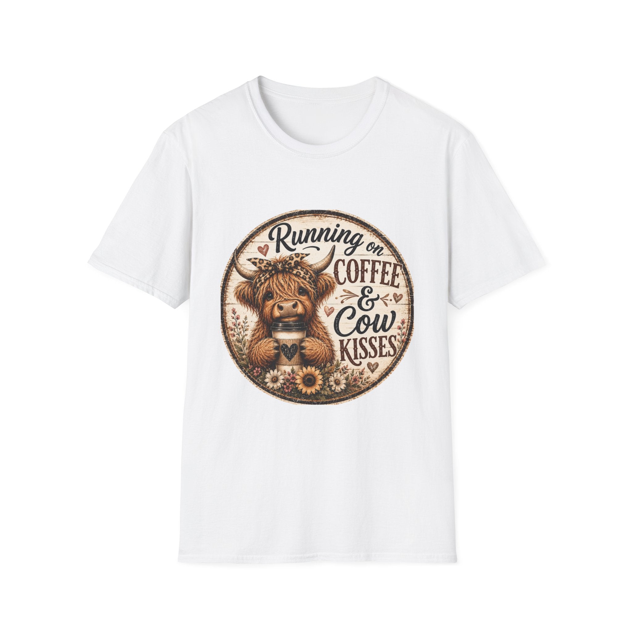 Running on Coffee & Cow Kisses - Unisex Softstyle T-Shirt