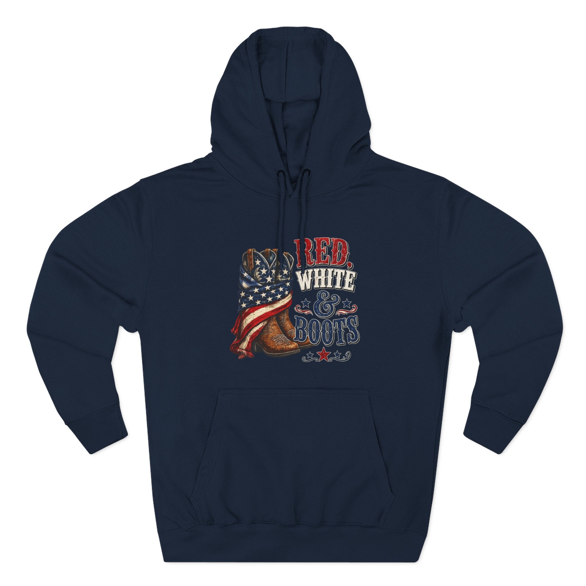 Patriotic 'Red White & Boots' Hoodie — American Flag Cowboy Boots Pullover