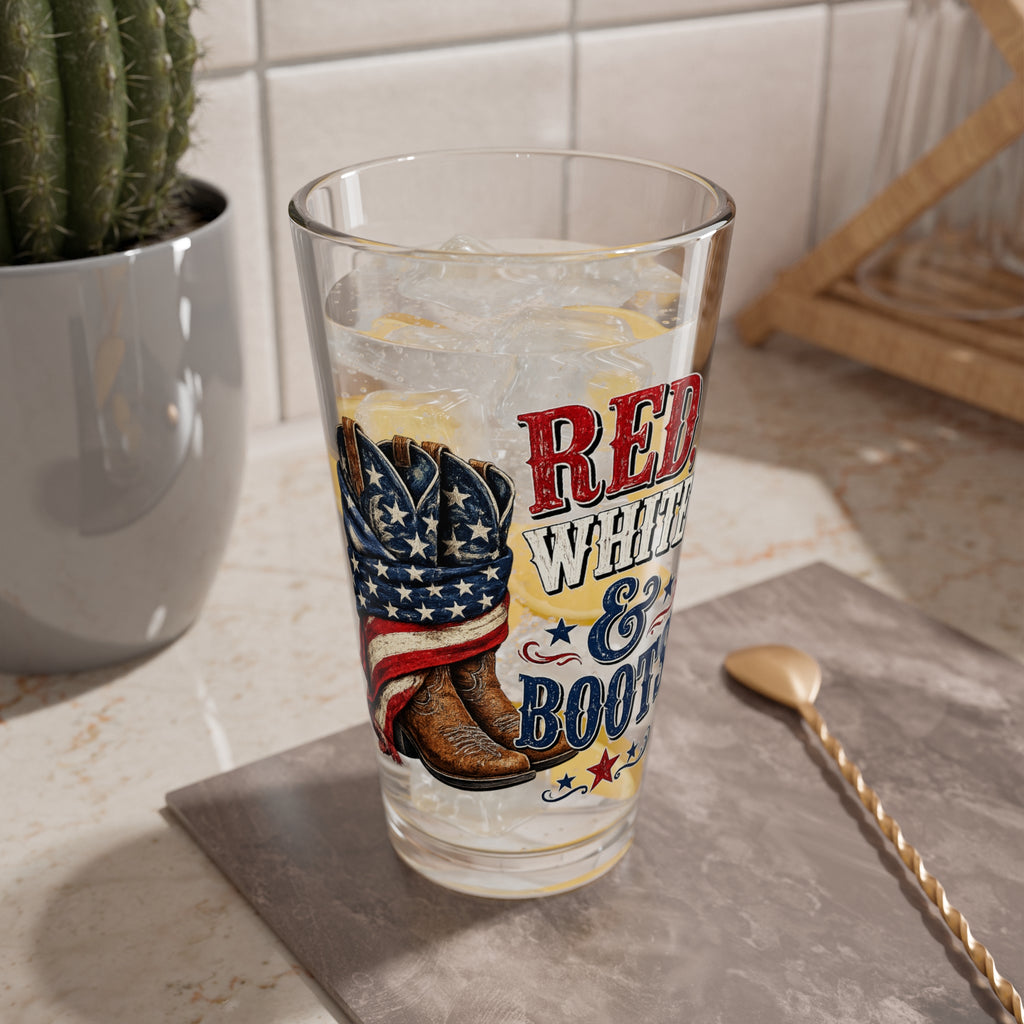 "Red, White & Boots" American Flag Cowboy Boots 16oz - Mixing Glass
