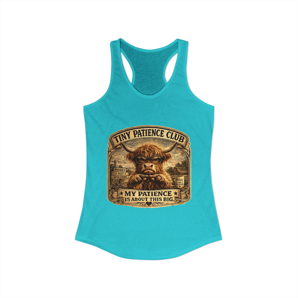 Tiny Patience Highland Cow Women's Ideal Racerback Tank