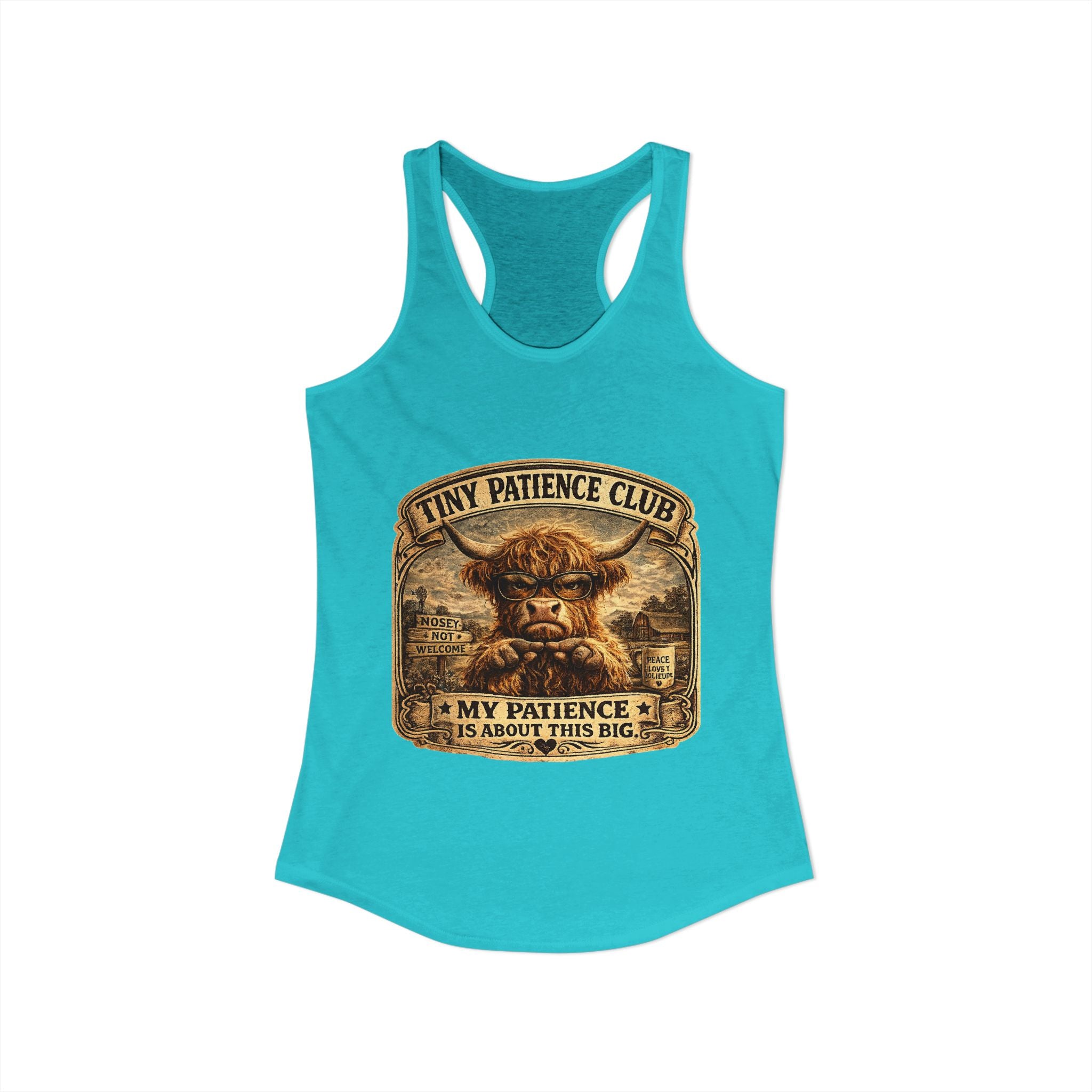 Tiny Patience Highland Cow Women's Ideal Racerback Tank