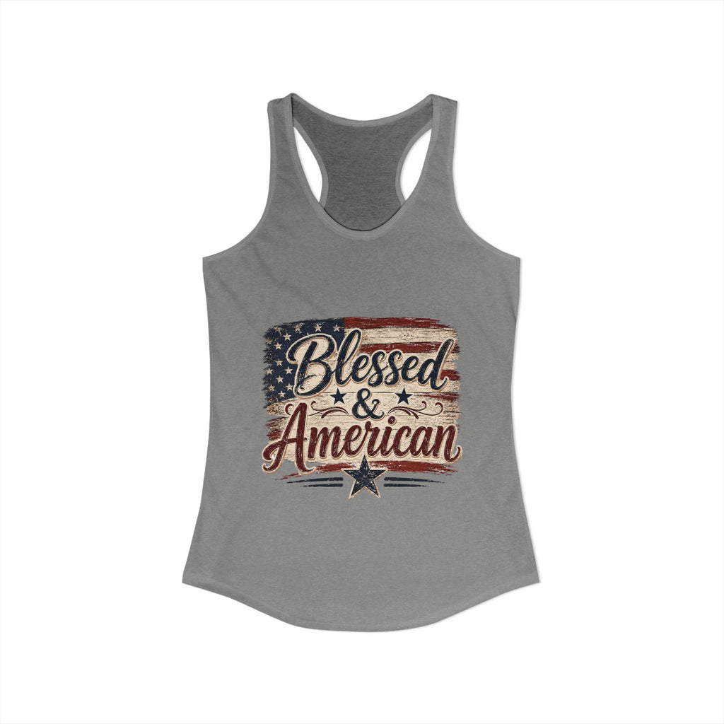 Blessed & American Women's Ideal Racerback Tank— Patriotic Flag Graphic Lightweight Sweatshirt