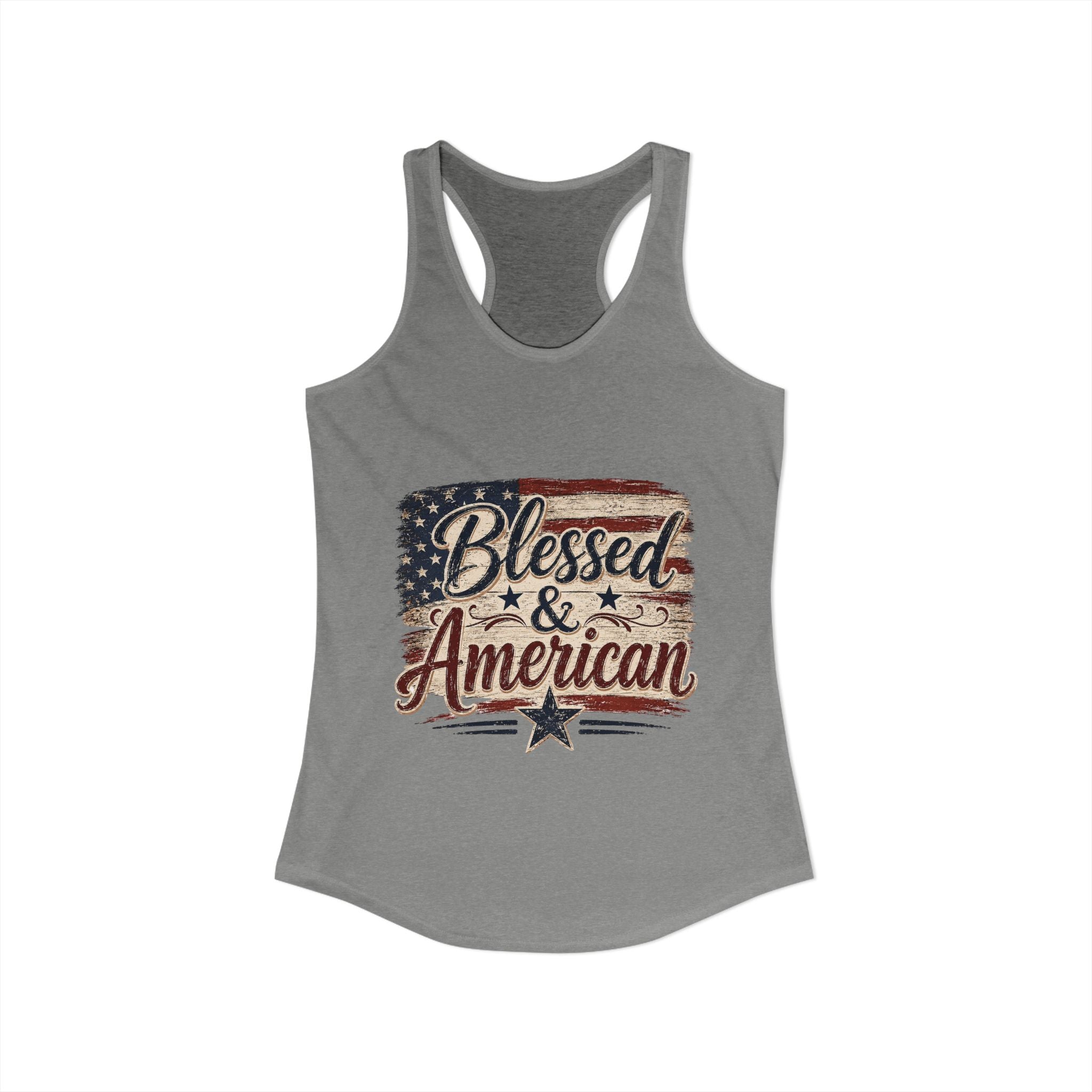 Blessed & American Women's Ideal Racerback Tank— Patriotic Flag Graphic Lightweight Sweatshirt