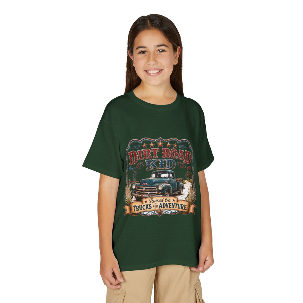 Vintage Truck 'Raised on Trucks & Adventure' Graphic Tee - Youth Dirt Road Kid T-Shirt