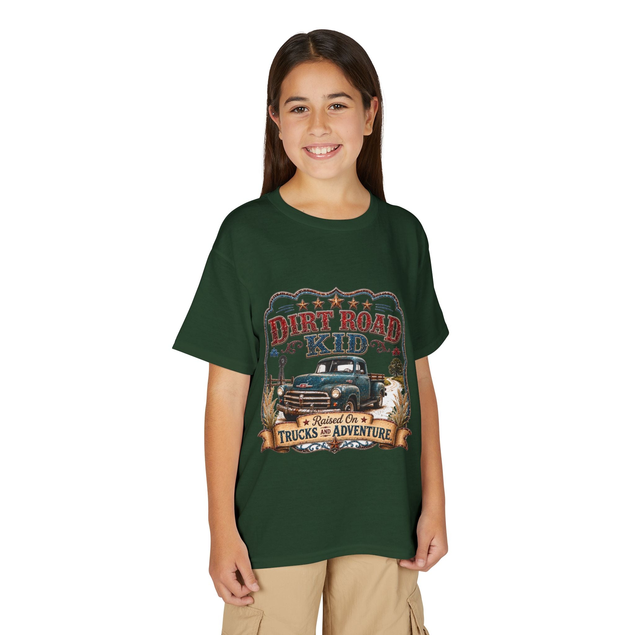 Vintage Truck 'Raised on Trucks & Adventure' Graphic Tee - Youth Dirt Road Kid T-Shirt