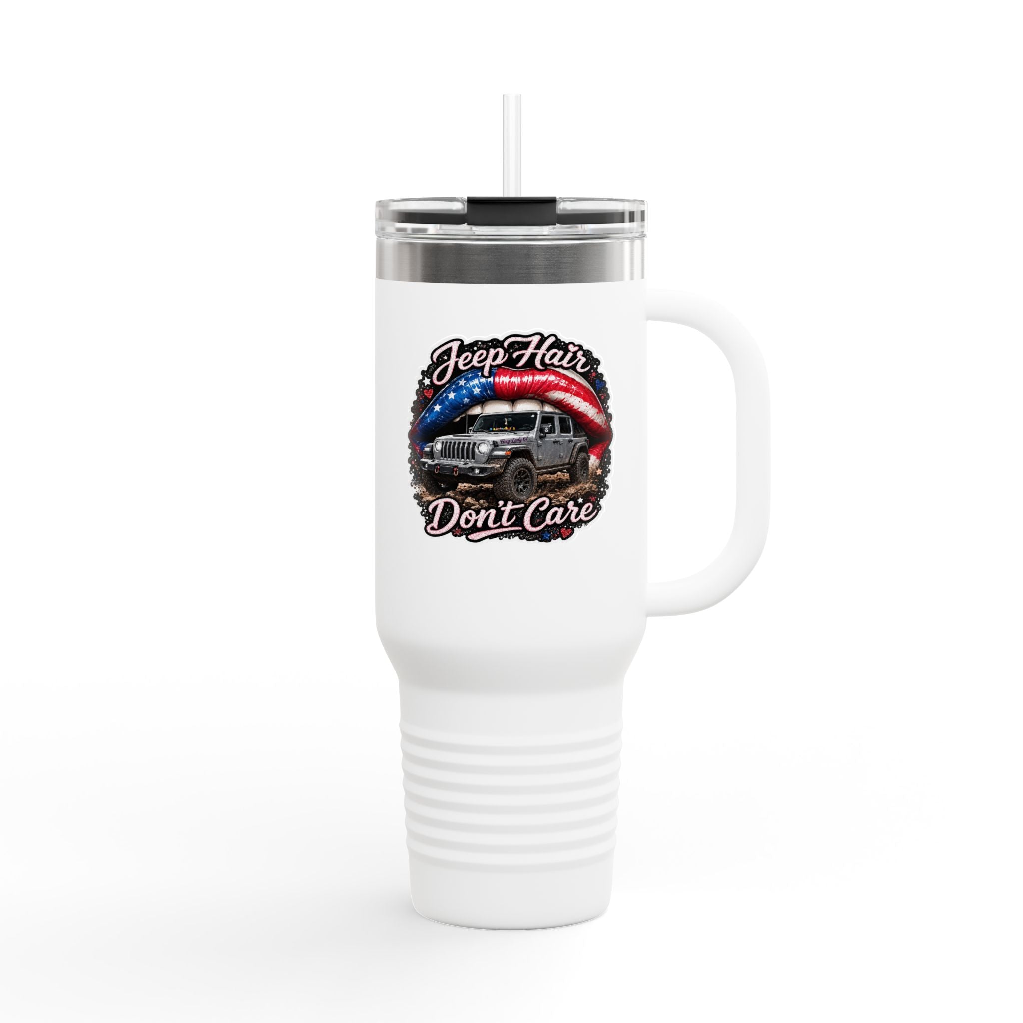 "Jeep Hair Don't Care" Patriotic Off‑Road Design — 40oz Insulated Travel Mug
