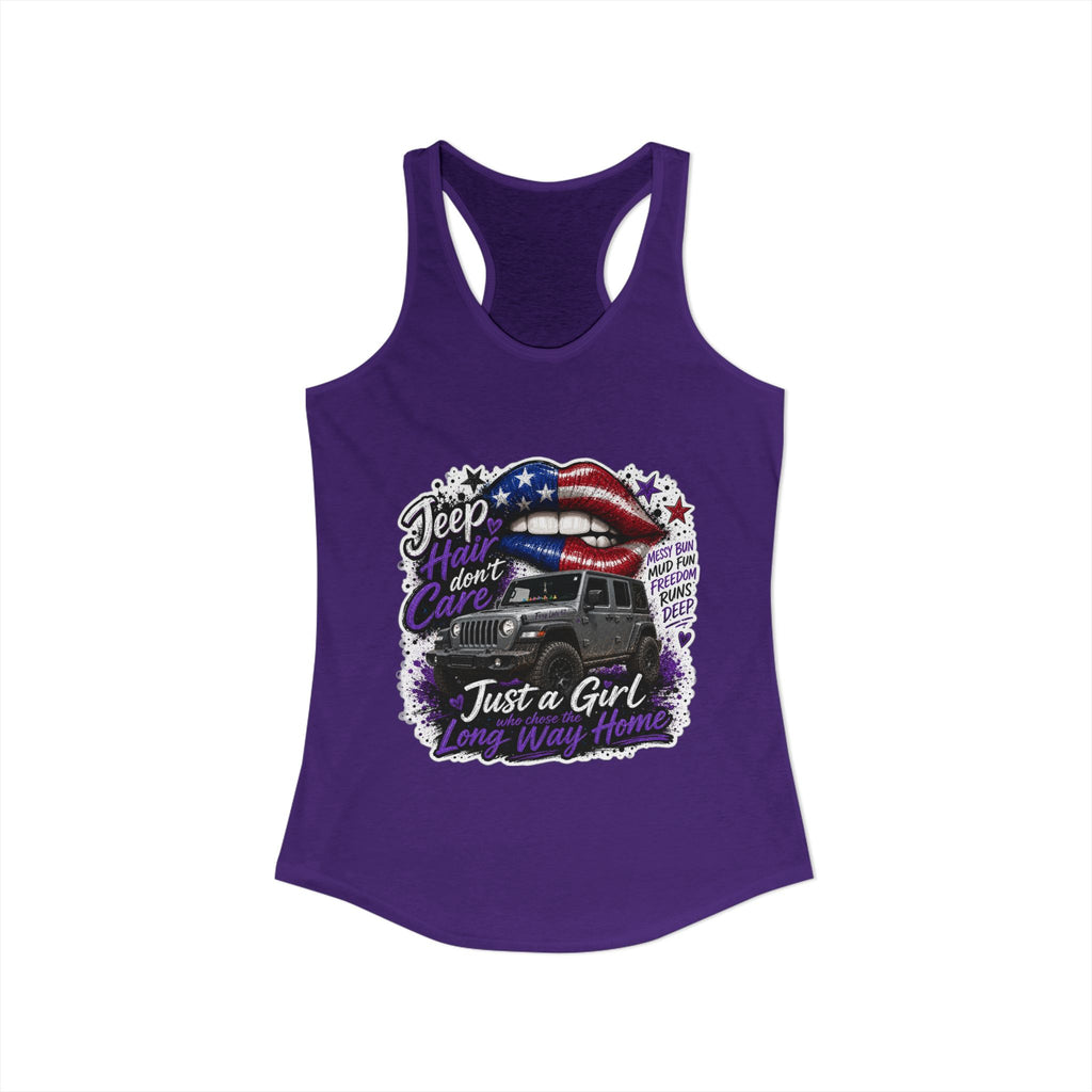 Jeep Hair Don't Care - Just a Girl A Long Way Home Women's Ideal Racerback Tank