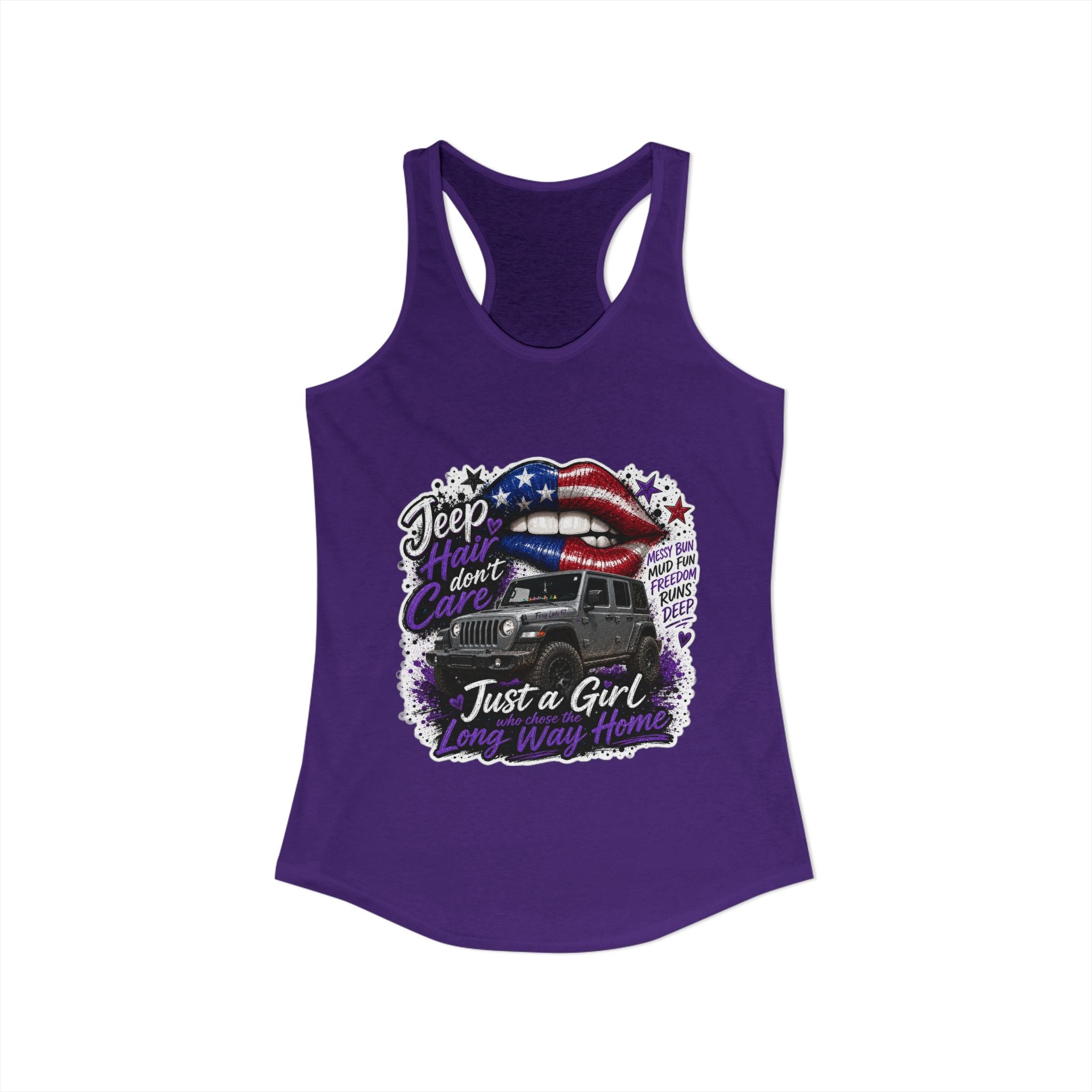 Jeep Hair Don't Care - Just a Girl A Long Way Home Women's Ideal Racerback Tank