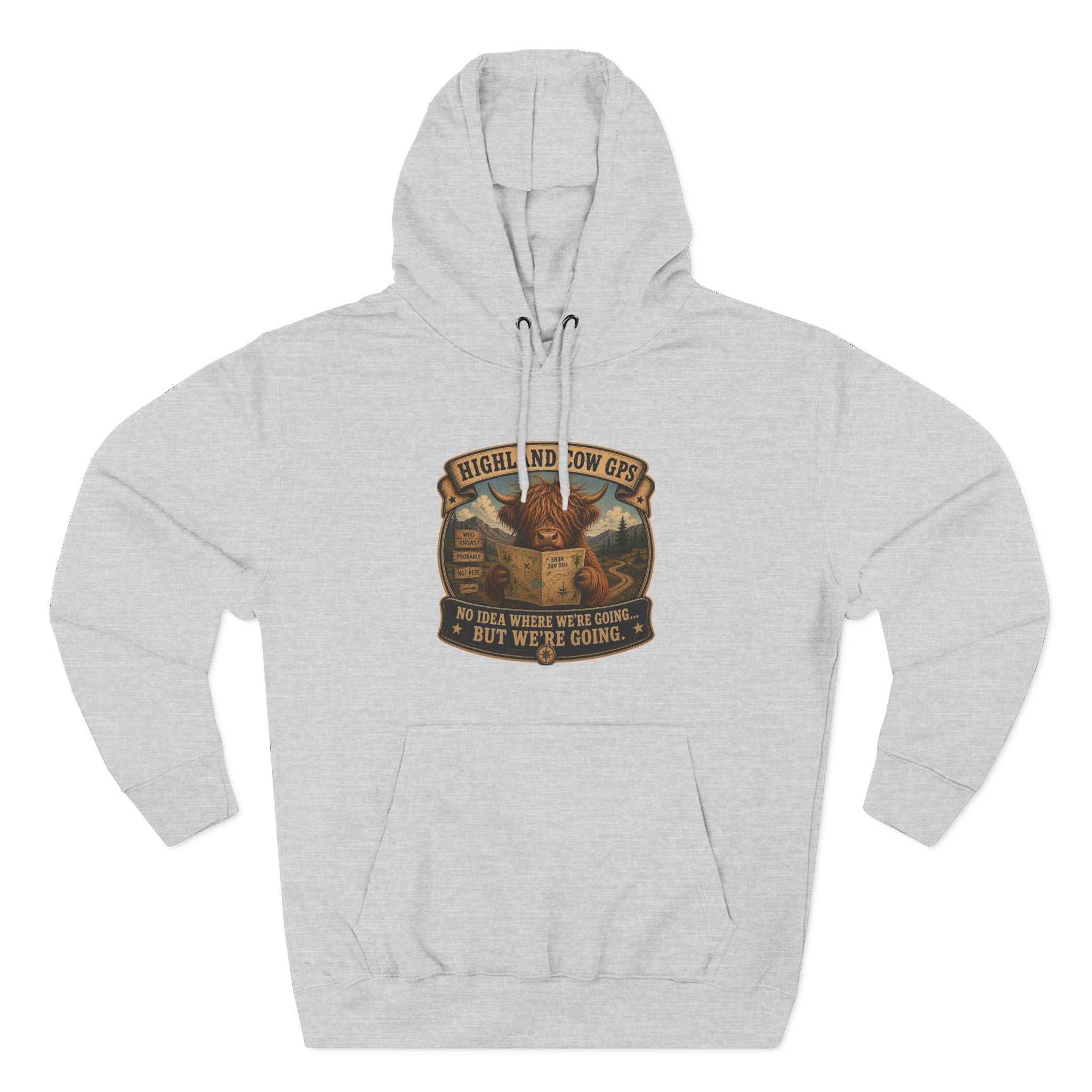 Highland Cow GPS Three-Panel Fleece Hoodie
