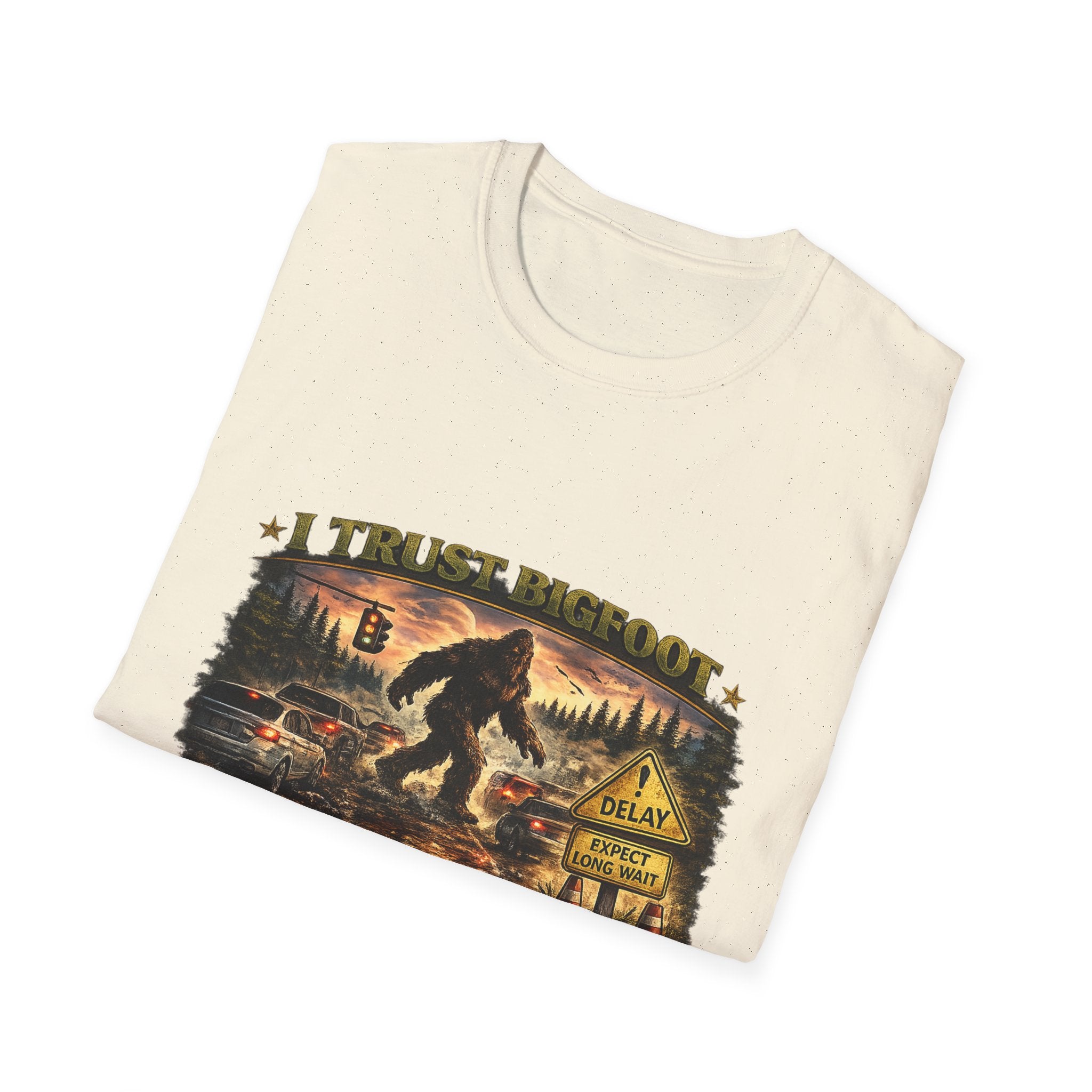 Bigfoot Graphic T-Shirt — "I Trust Bigfoot" Vintage Forest Design