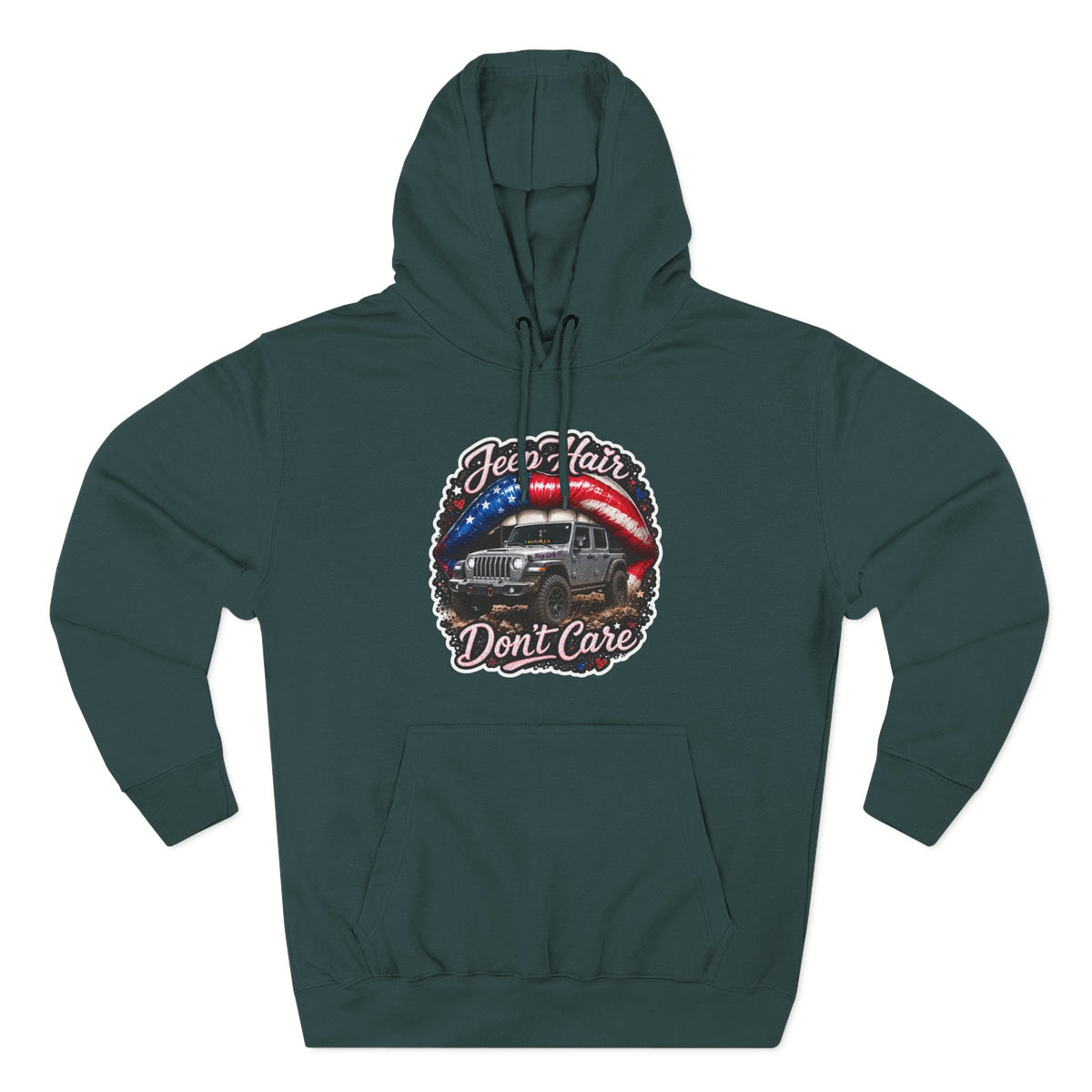 "Jeep Hair Don't Care" Graphic Fleece Pullover - Patriotic Jeep Hoodie