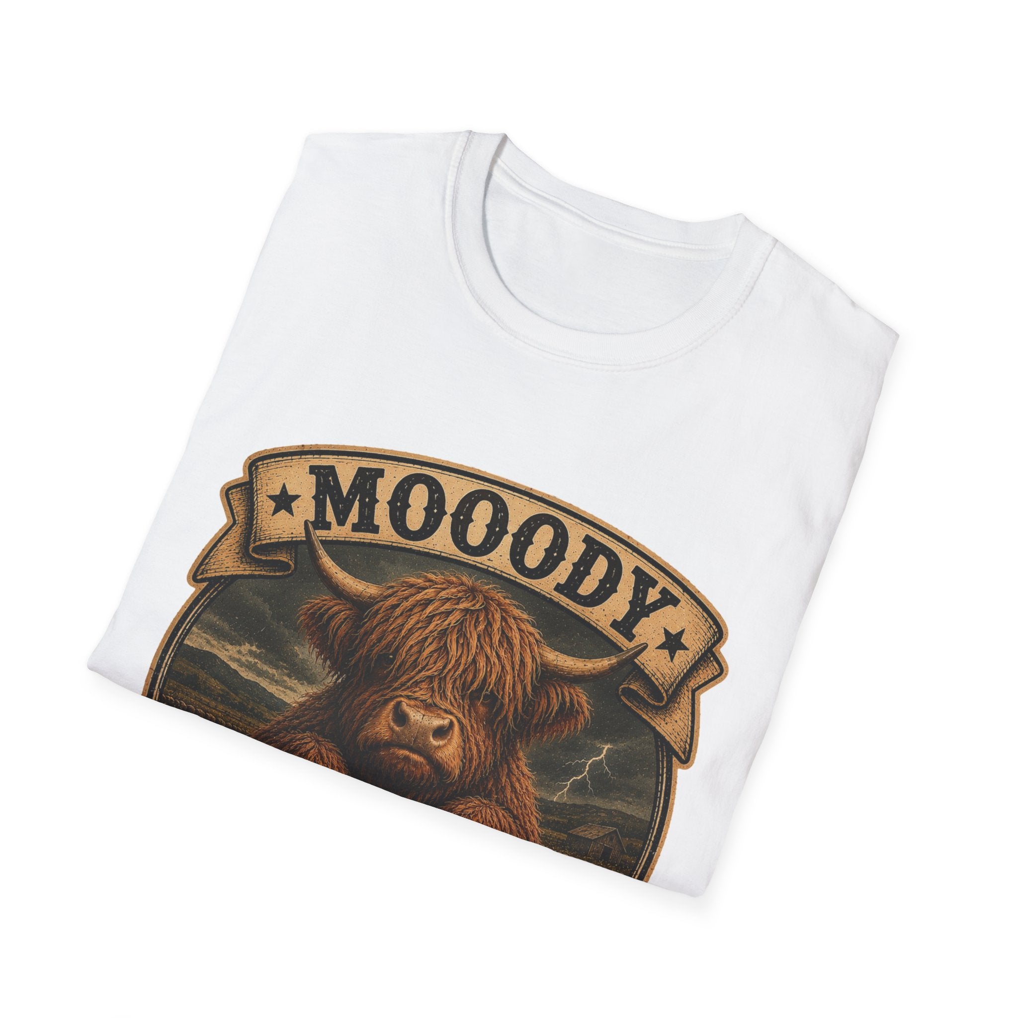 Moody Today's Forecast Highland Cow Unisex Softstyle T-Shirt