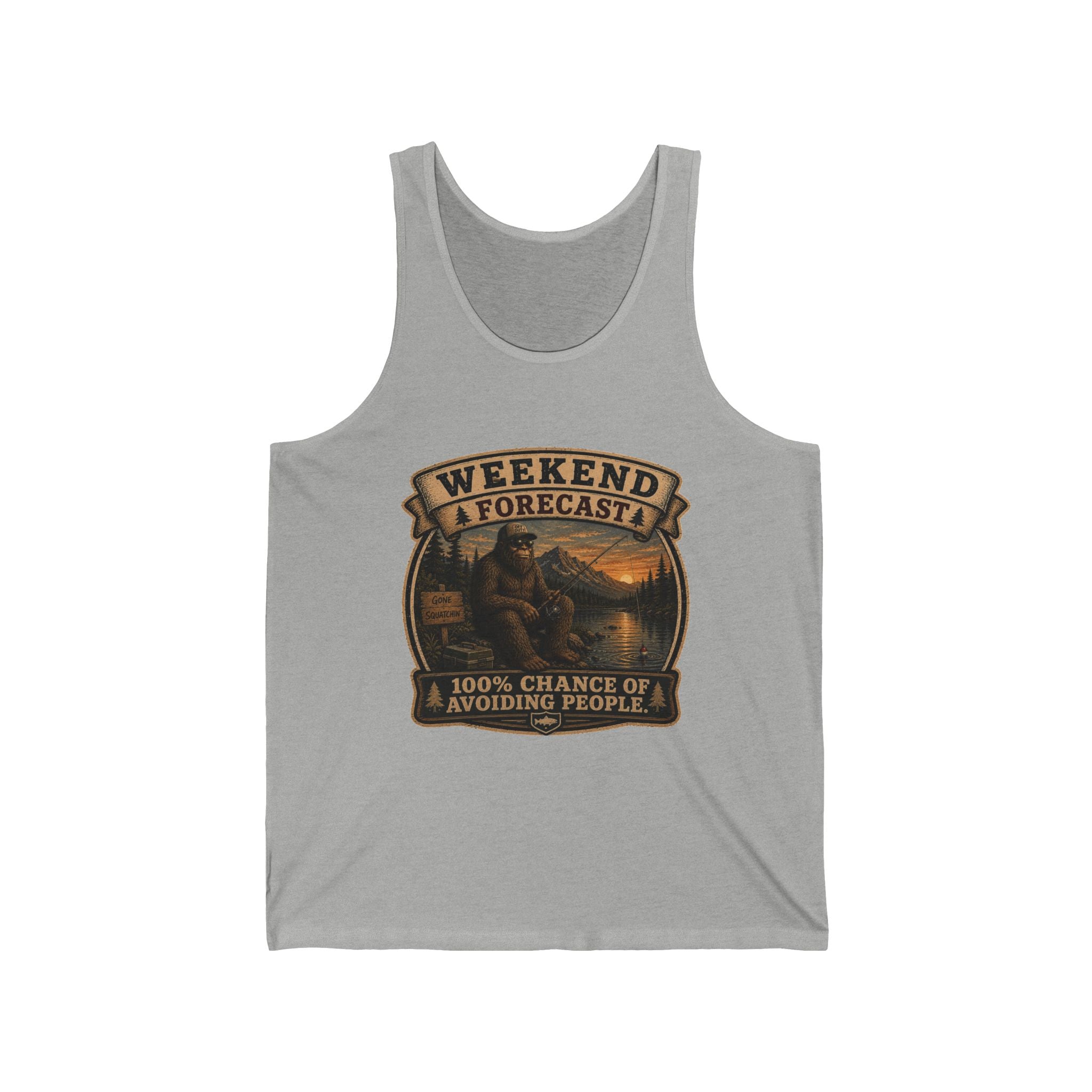 "Weekend Forecast: 100% Chance of Avoiding People" Retro Camping Graphic - Tank Top