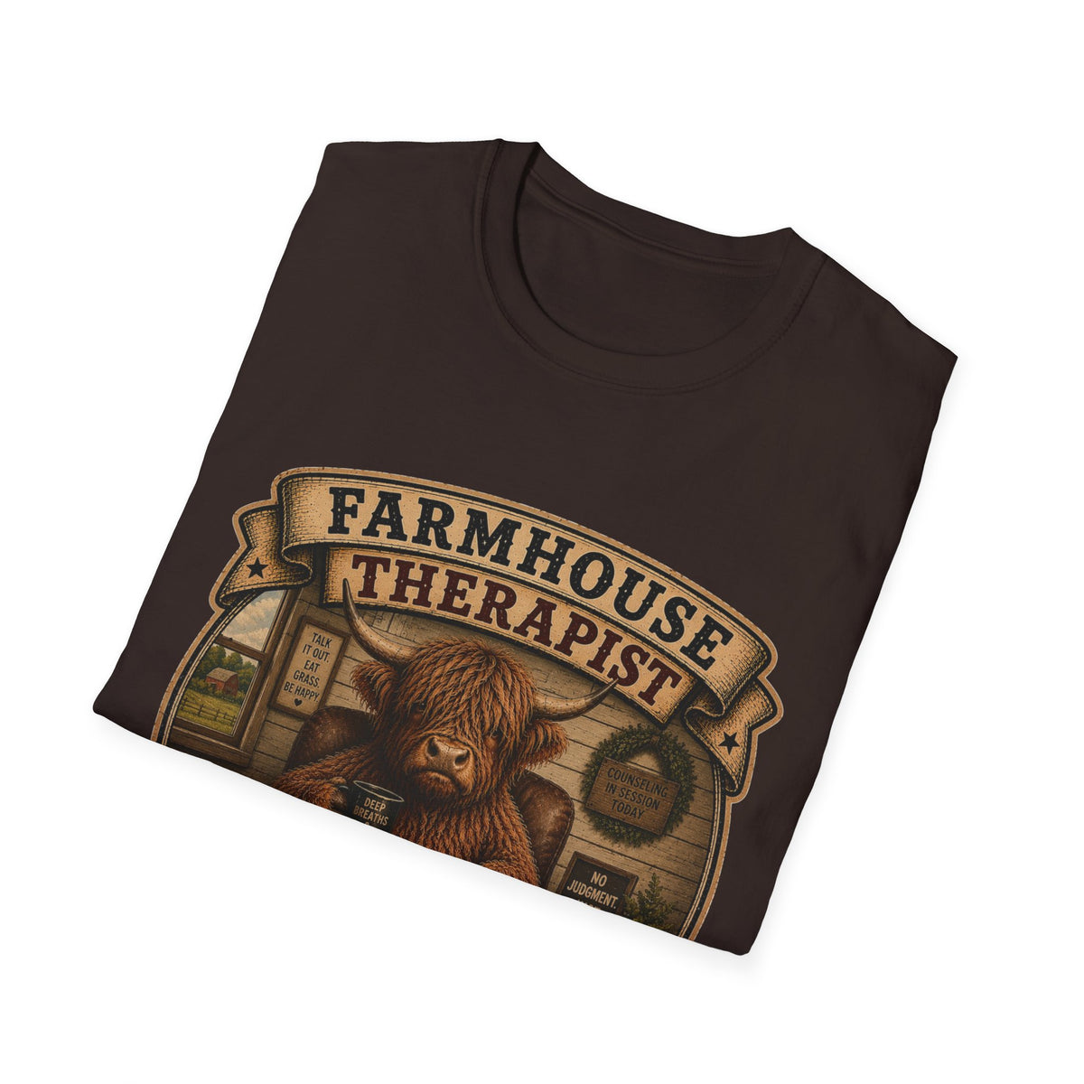 Farmhouse Therapist Highland Cow Unisex Softstyle T-Shirt