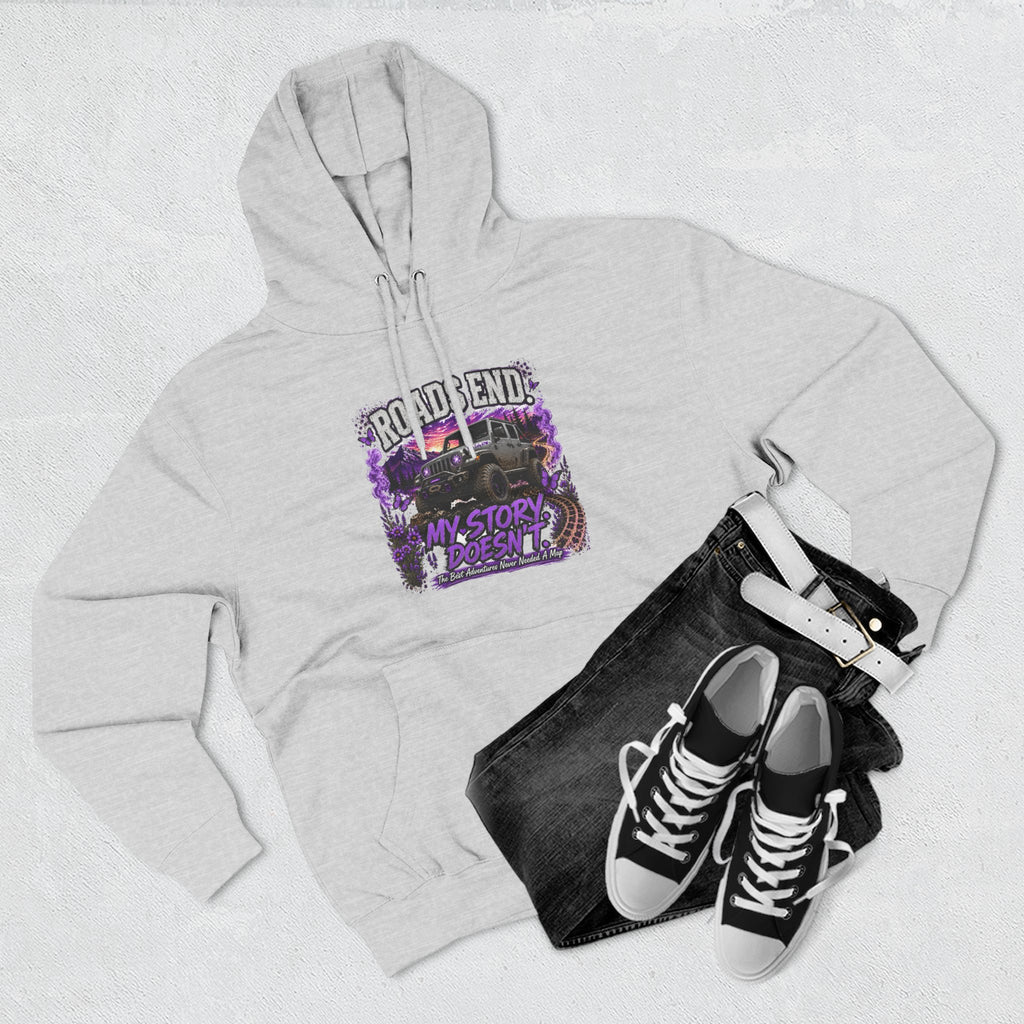 Roads End Jeep (Purple) Three-Panel Fleece Hoodie