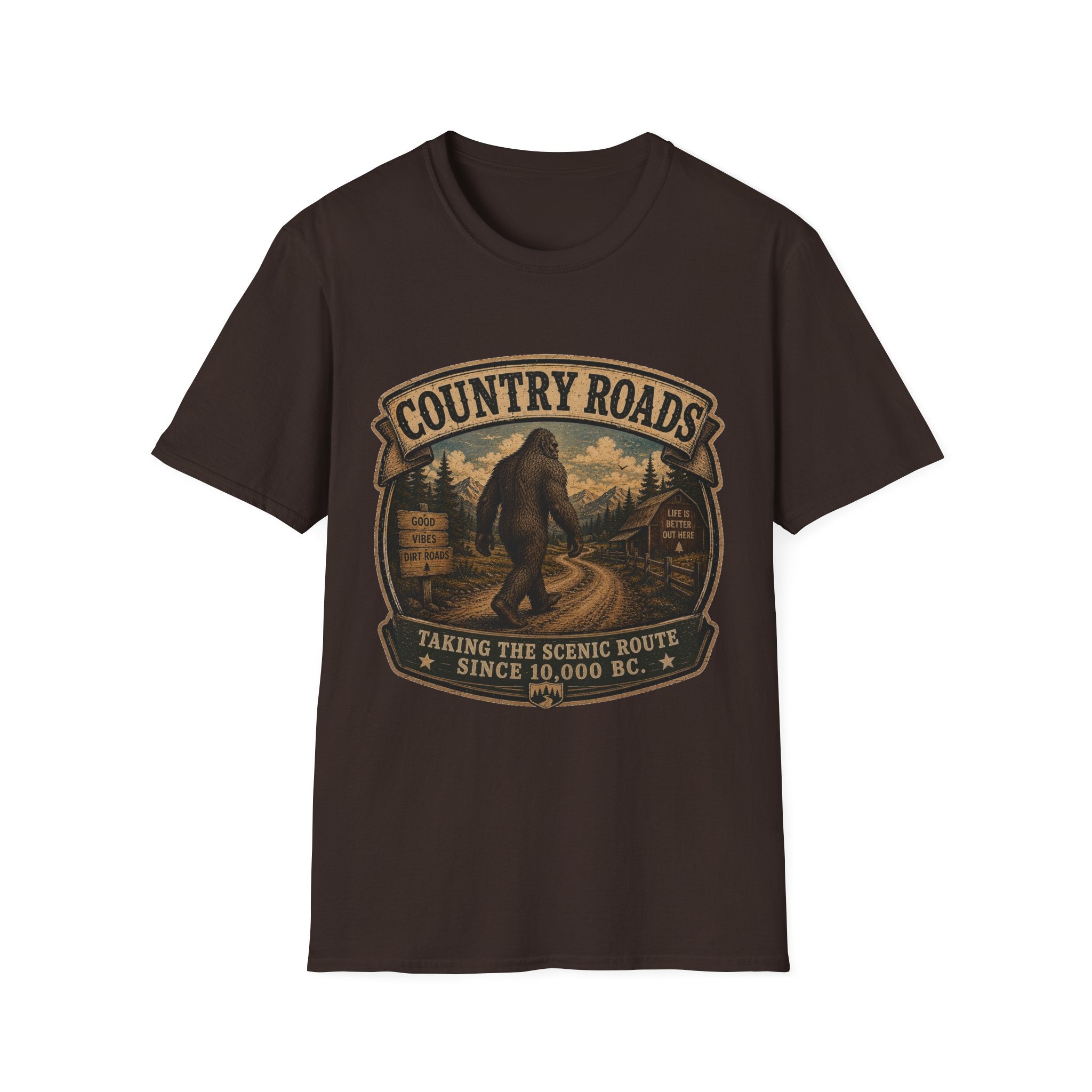 Country Roads T-Shirt — Vintage Bigfoot Scenic Travel Tee
