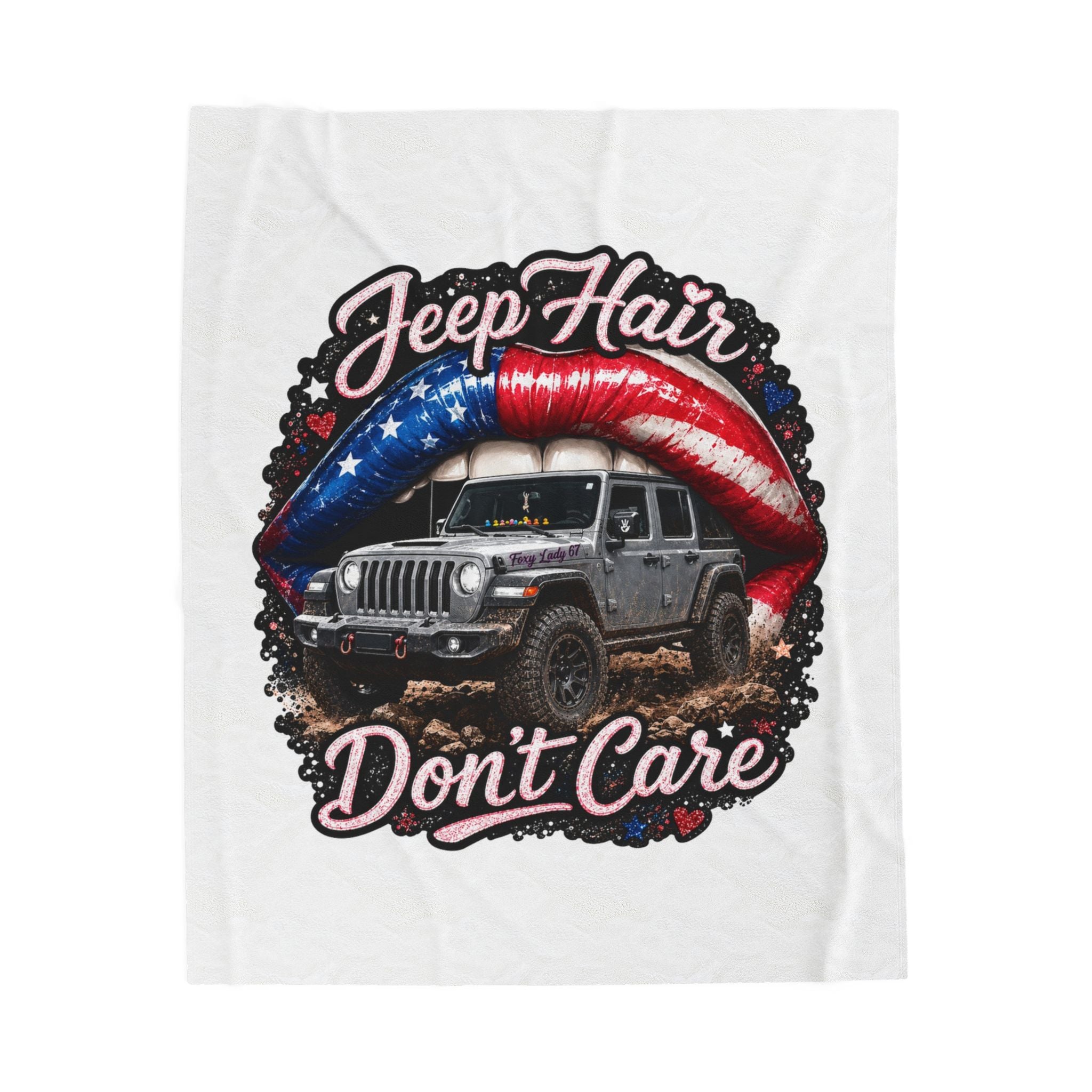 Jeep Hair Don't Care Velveteen Plush Blanket
