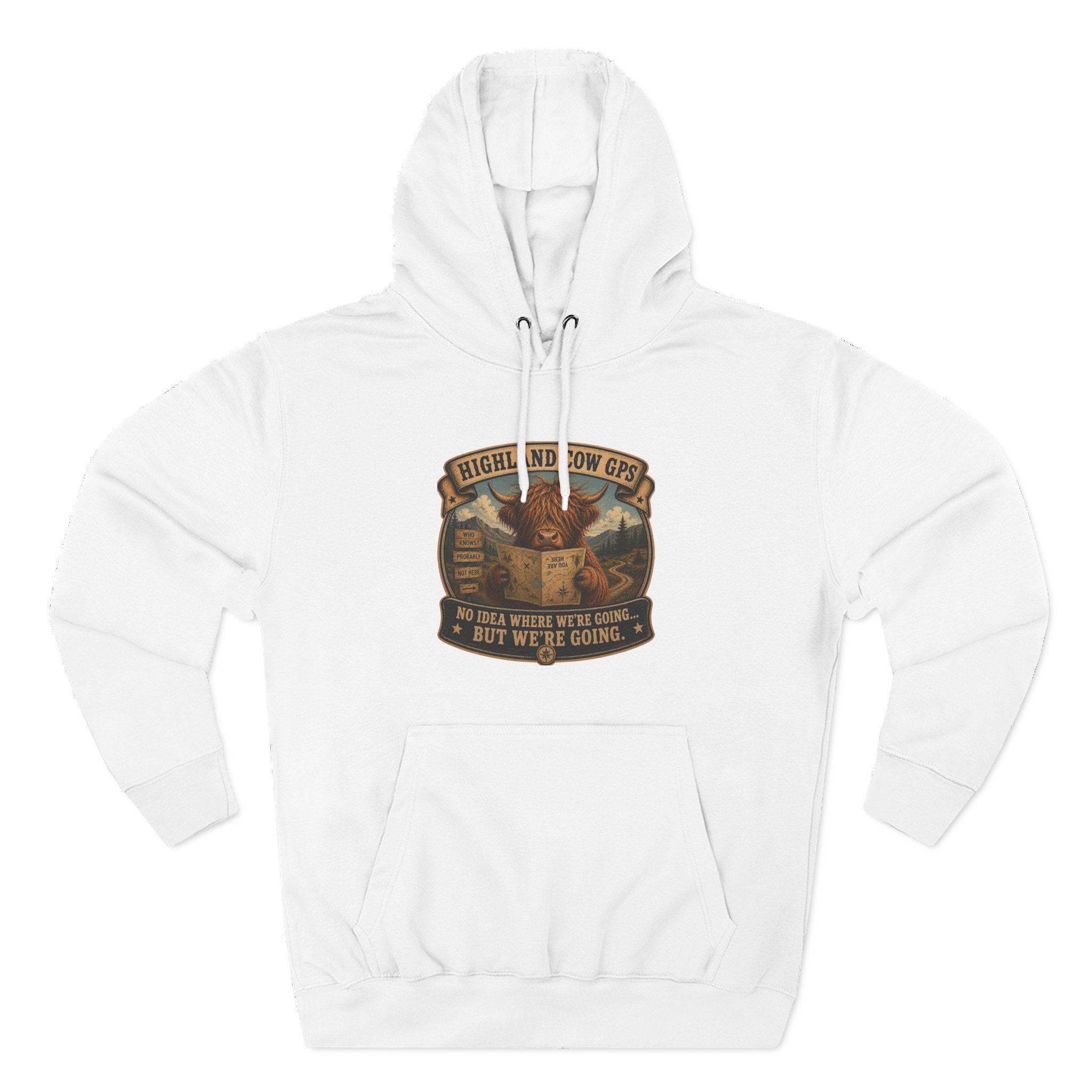 Highland Cow GPS Three-Panel Fleece Hoodie