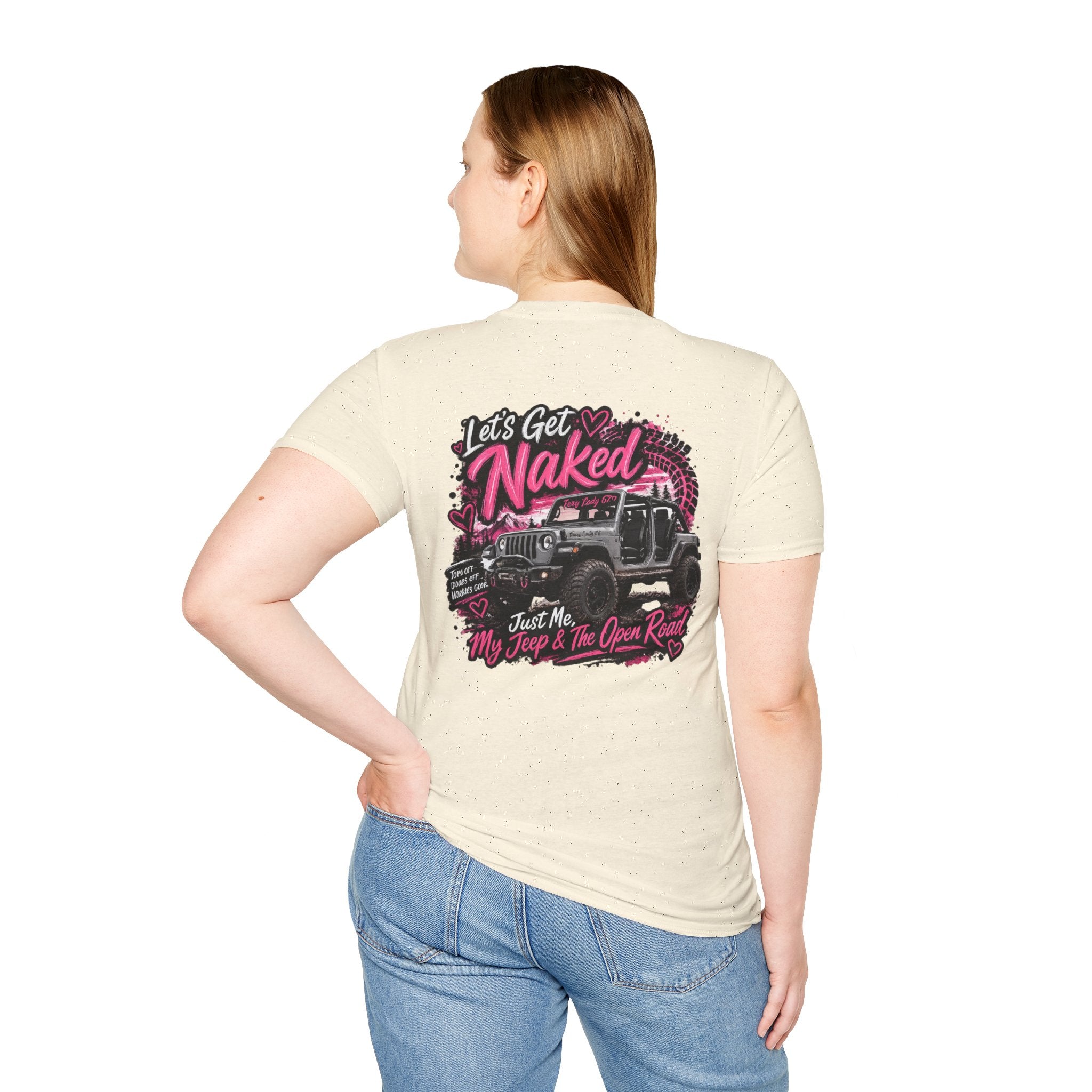 Lets Get Naked Jeep (design on front and back) Softstyle T-Shirt