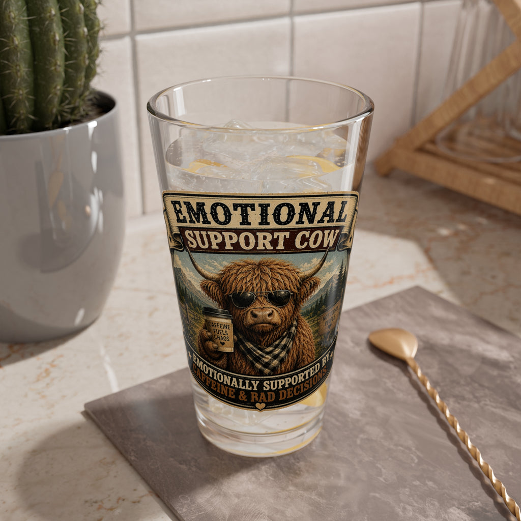 "Emotional Support Cow" 16oz Pint Glass — Mixing Glass