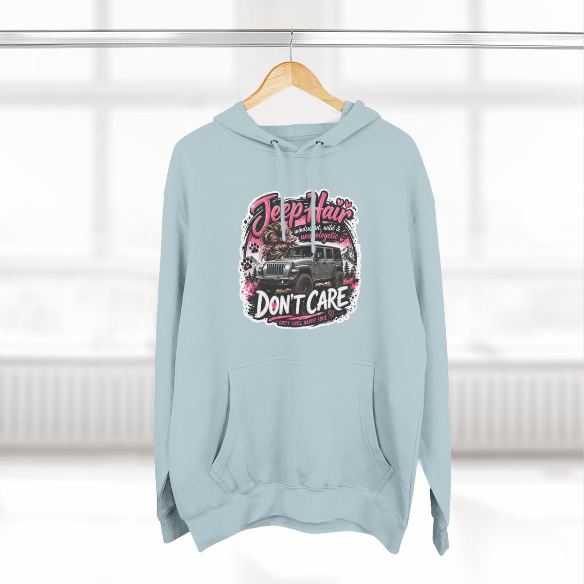 Jeep Hair Don't Care (Pink) Three-Panel Fleece Hoodie