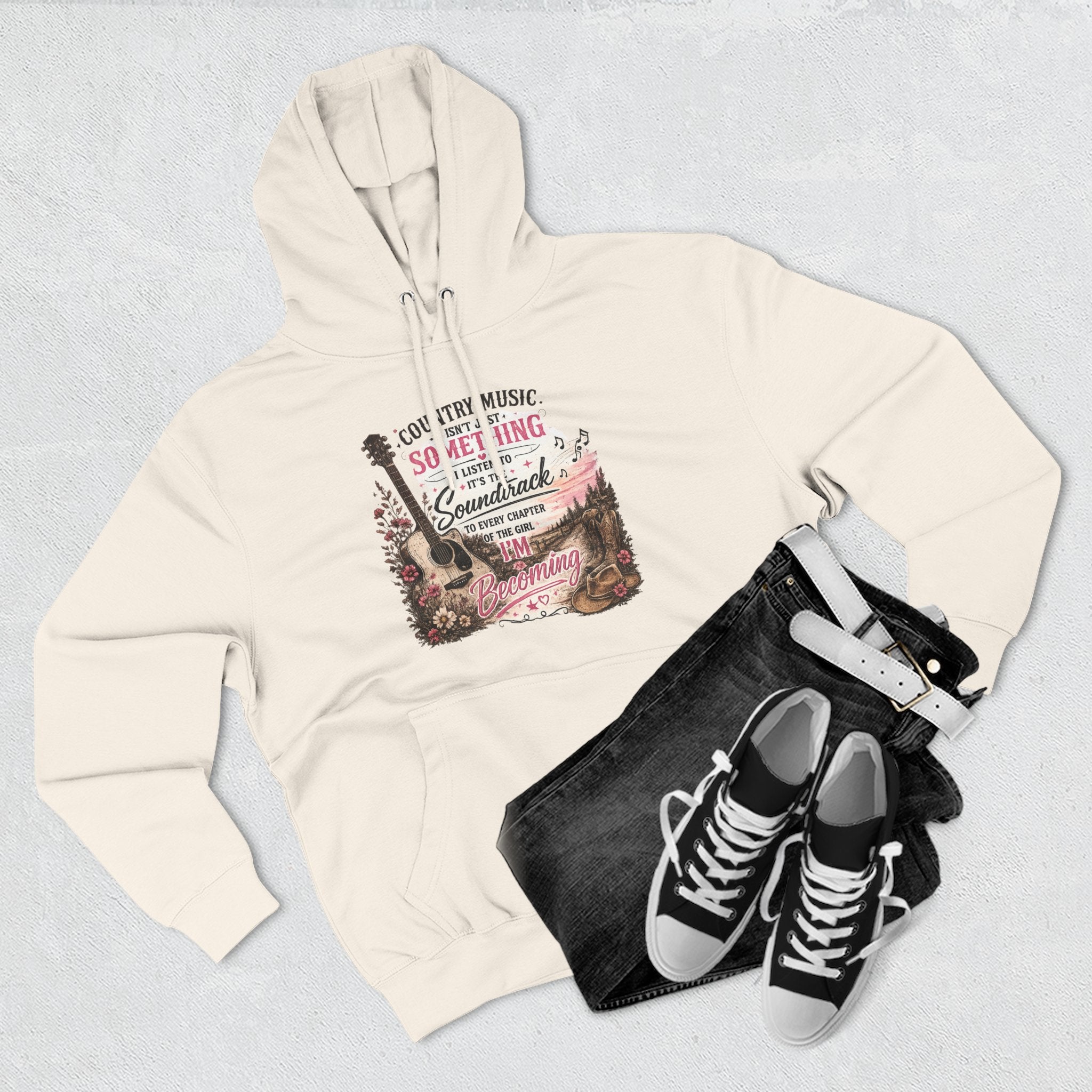 Country Music Soundtrack Hoodie — Vintage Guitar Scenic Graphic