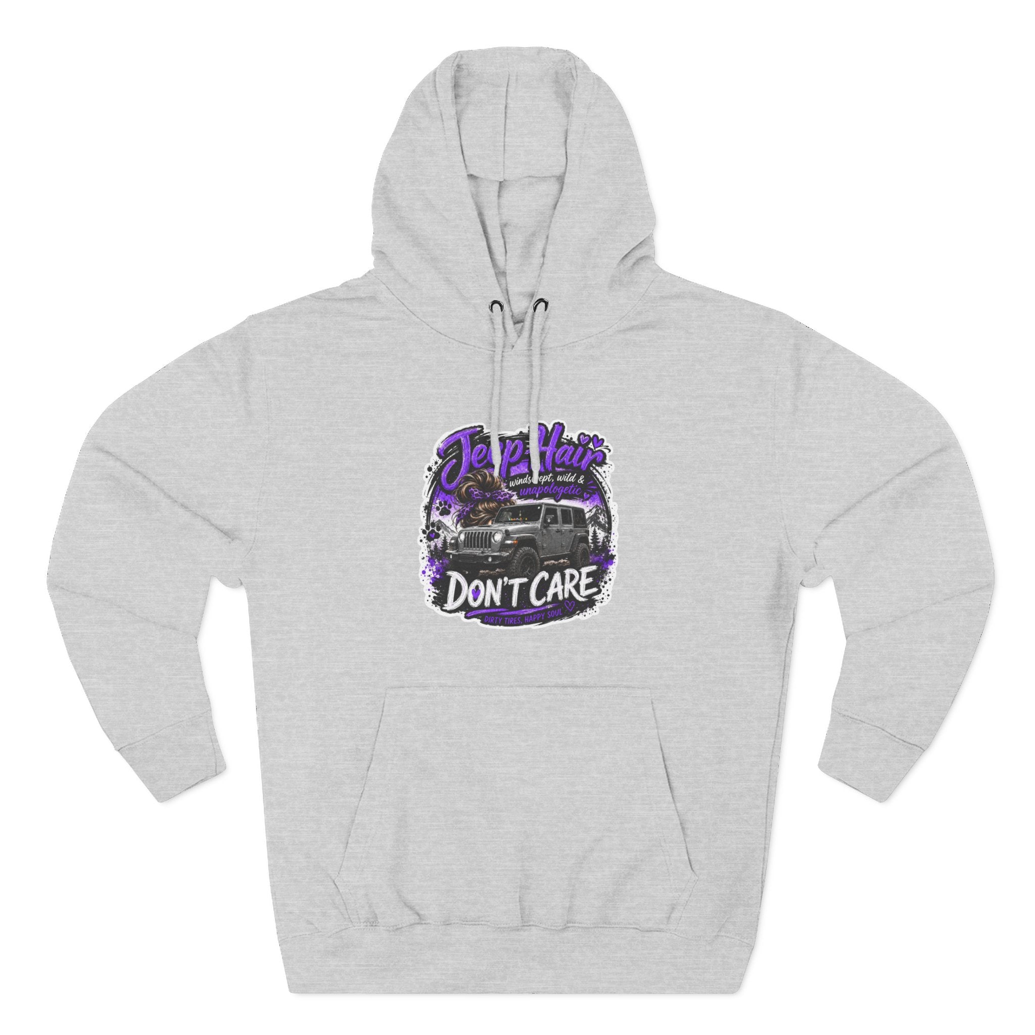 Jeep Hair Don't Care (Purple) Three-Panel Fleece Hoodie