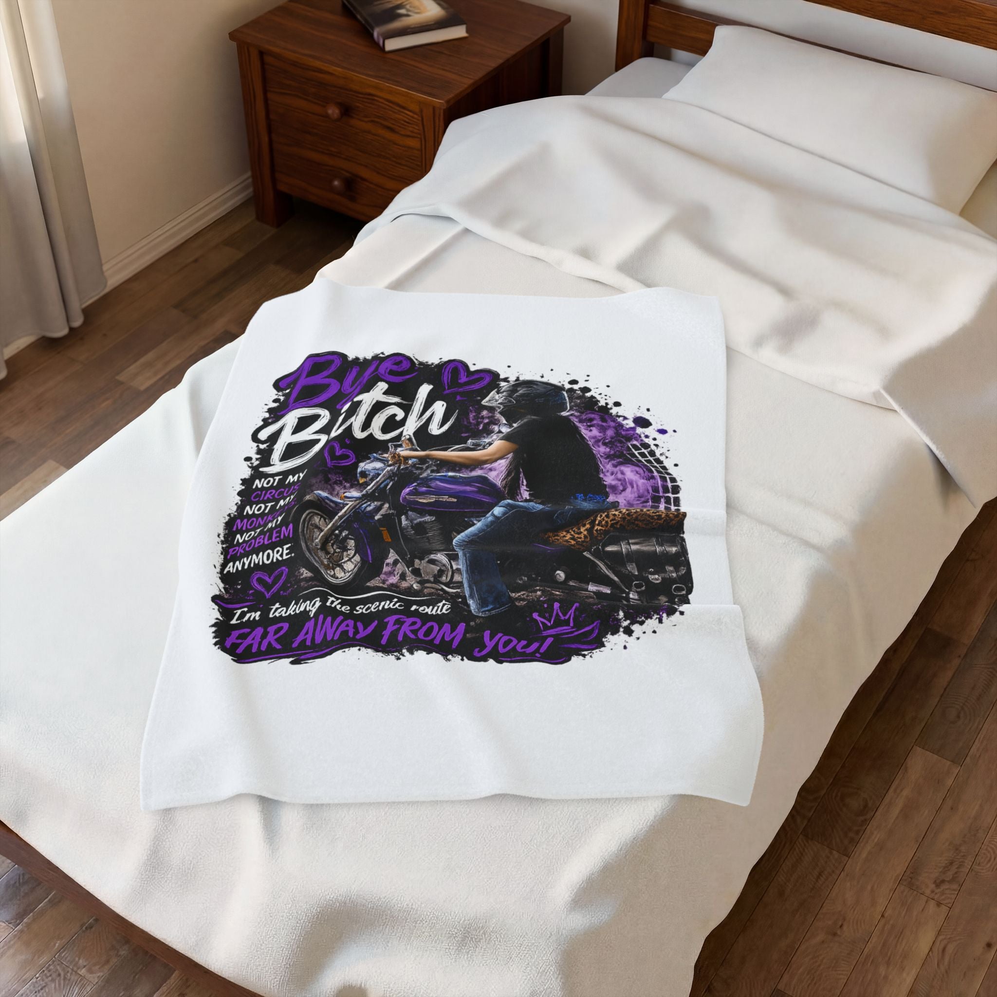 Bye Bitch Motorcycle Velveteen Plush Blanket