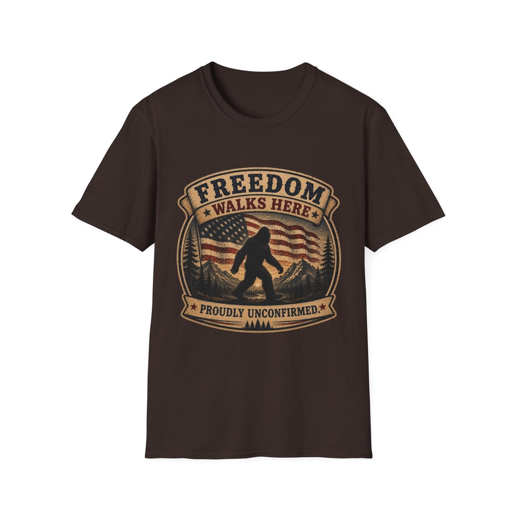 Freedom Walks Here T-Shirt — Patriotic Bigfoot Graphic Tee
