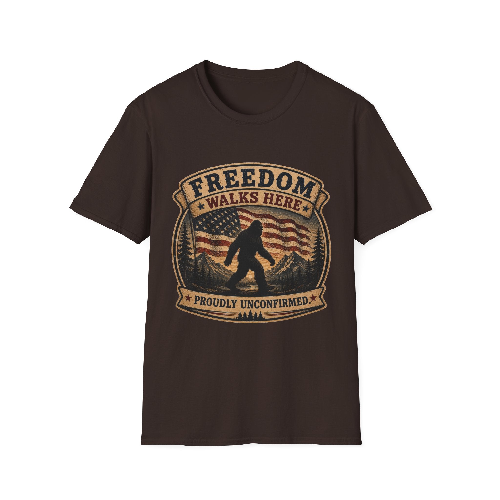 Freedom Walks Here T-Shirt — Patriotic Bigfoot Graphic Tee