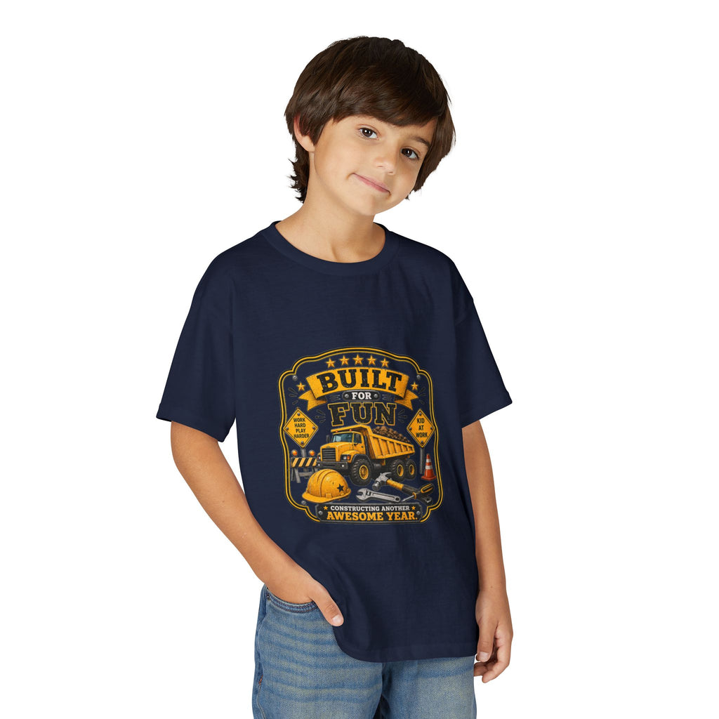 "Built For Fun" Graphic Tee Kids Construction Truck — T-Shirt