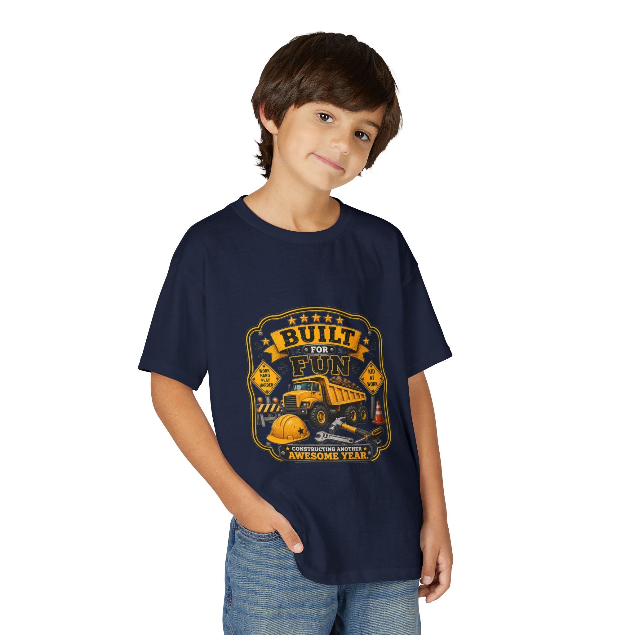 "Built For Fun" Graphic Tee Kids Construction Truck — T-Shirt