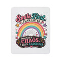 "Smile First, Plan Later" Rainbow Chaos Cozy Throw — Fleece Sherpa Blanket