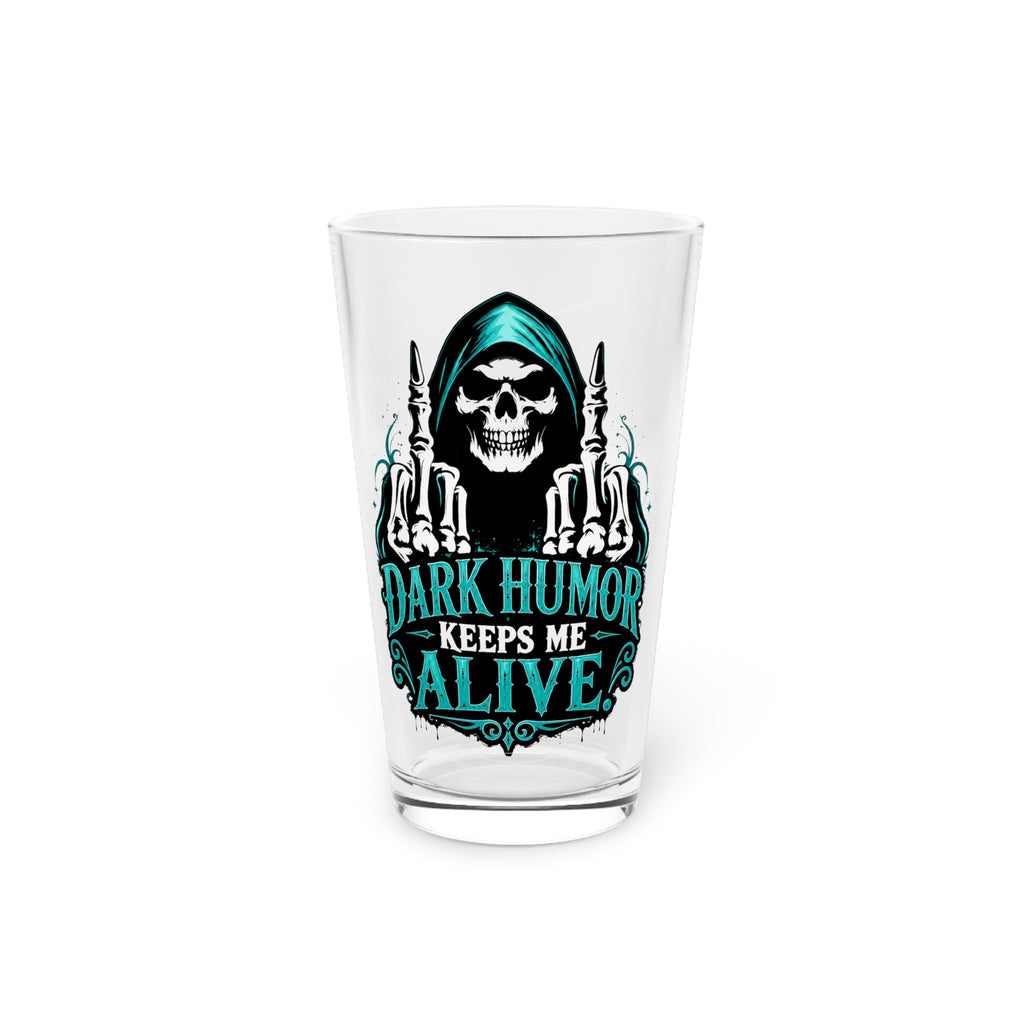 Dark Humor Keeps Me Alive Grim Reaper Teal Pint Glass, 16oz